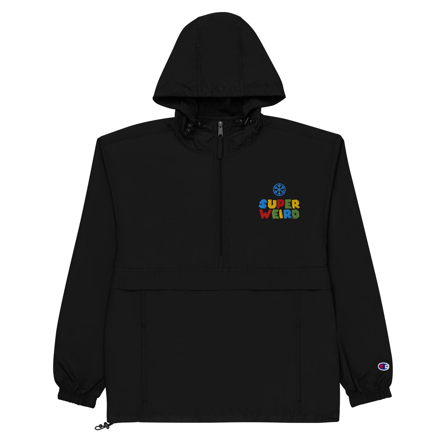 Black-Super Weird Bros Windbreaker Jacket from B.Different Clothing, flat view, graffiti-inspired streetwear