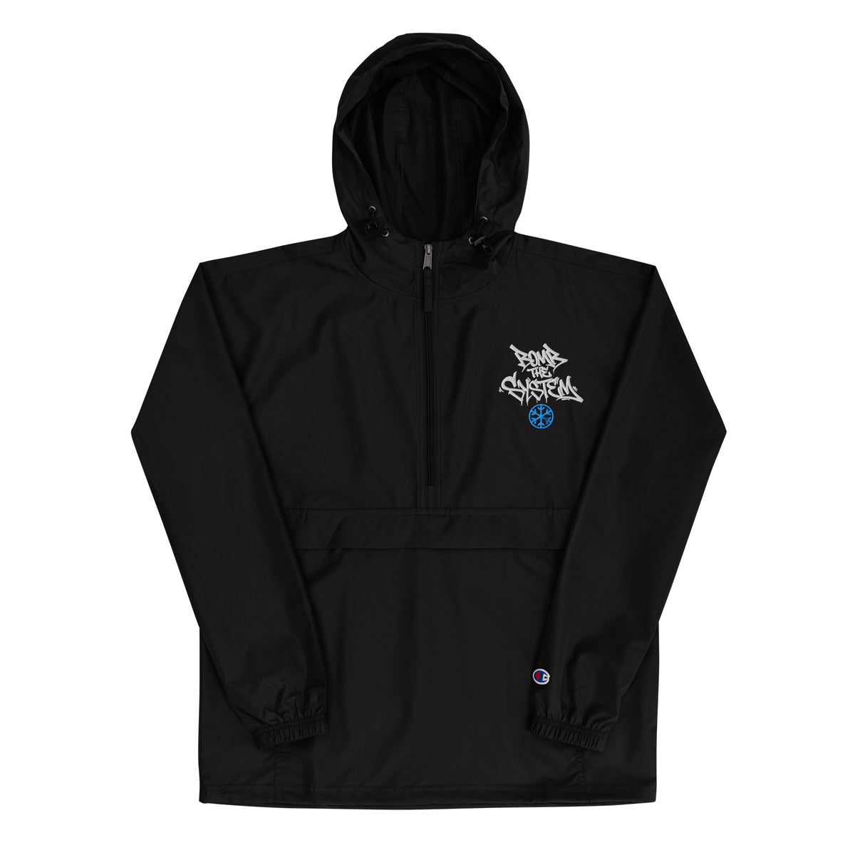 Black-Bomb The System Graffiti Windbreaker Jacket from B.Different Clothing, front view, graffiti-inspired streetwear