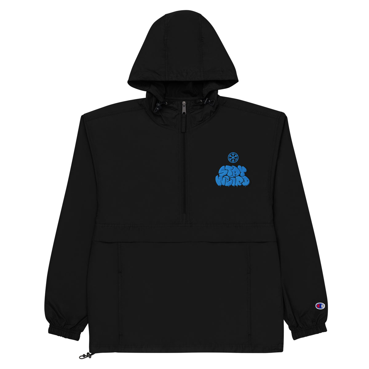 Black-Stay Weird Graffiti Throw-up Windbreaker Jacket from B.Different Clothing, flat view, graffiti-inspired streetwear