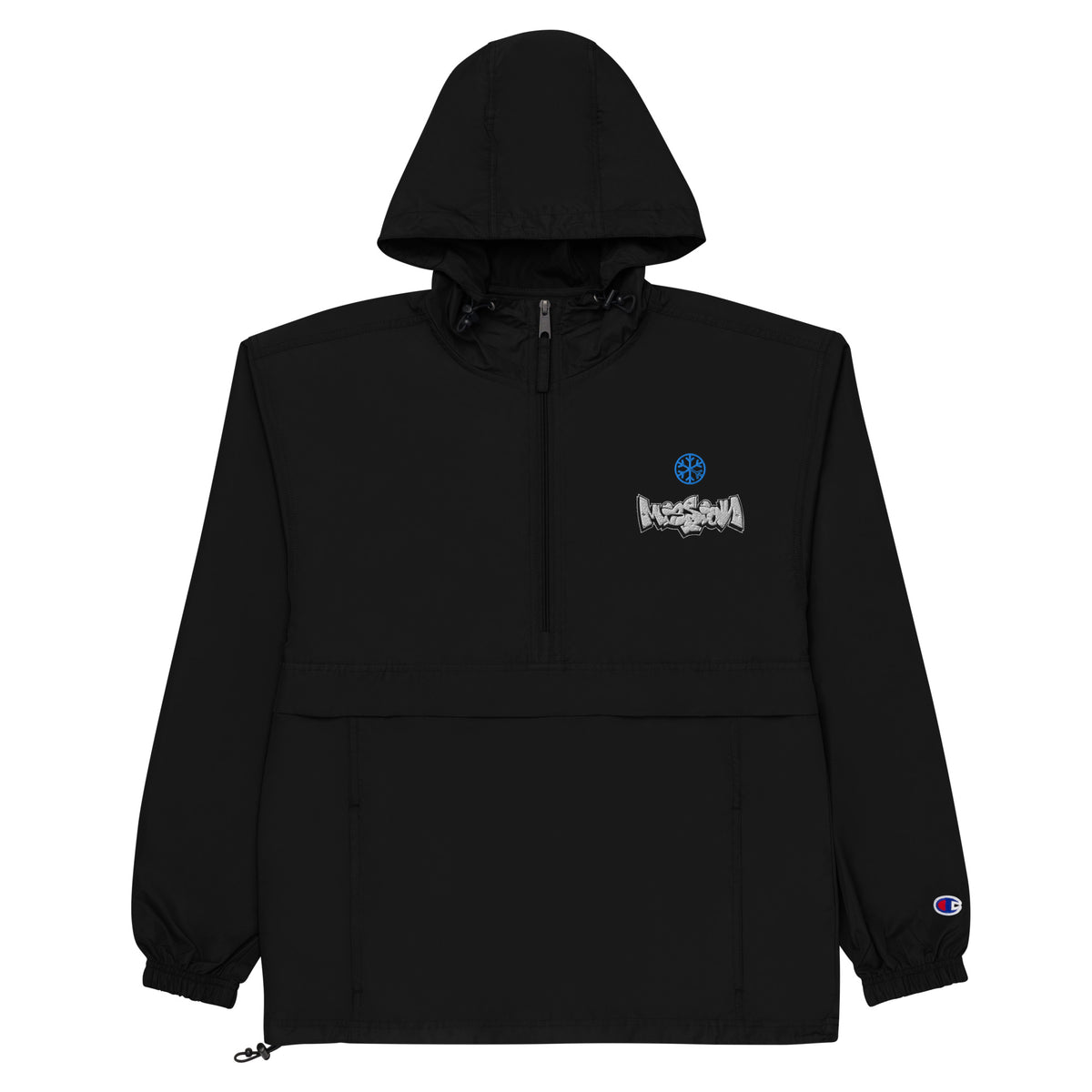 Black-Mission Graffiti Piece Windbreaker Jacket from B.Different Clothing, flat view, graffiti-inspired streetwear