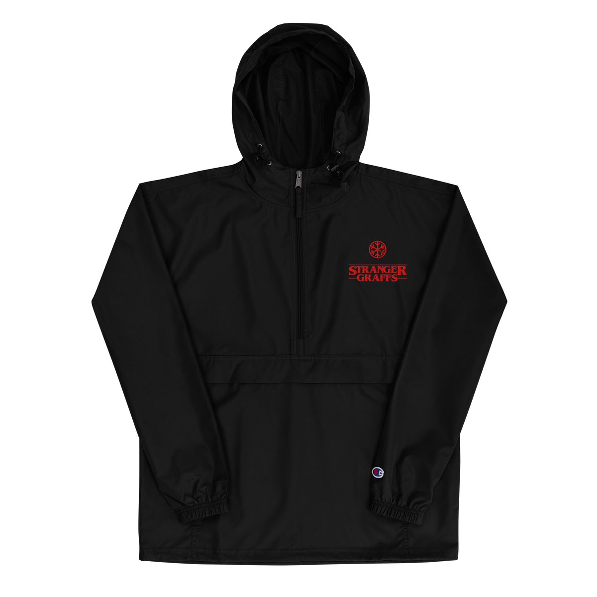 Black-Stranger Graffs Windbreaker Jacket from B.Different Clothing, front view, graffiti-inspired streetwear