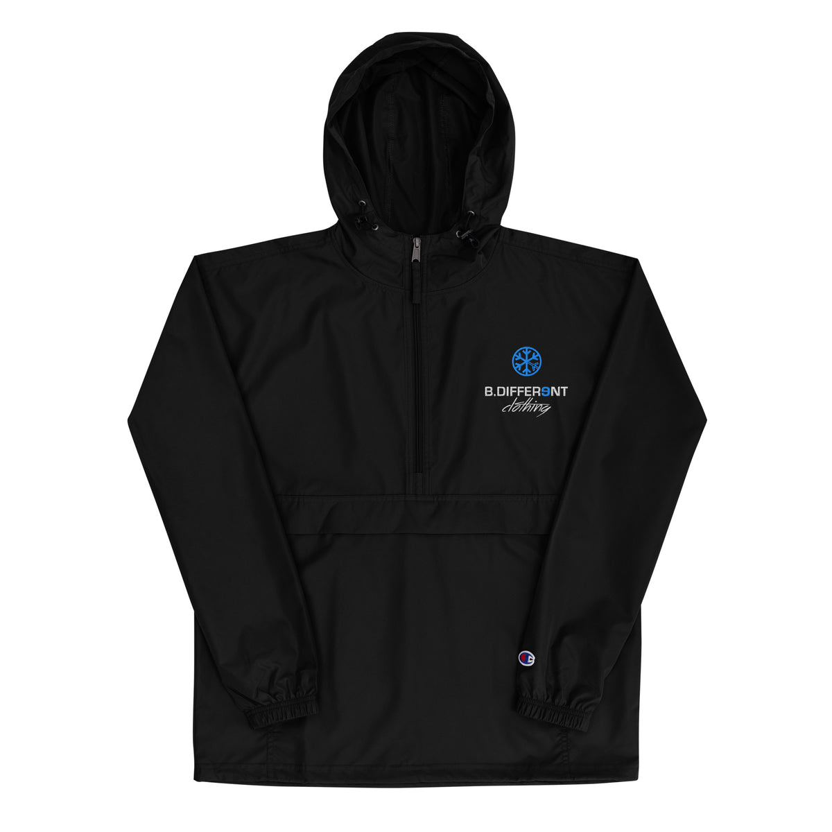 Black-Logo Windbreaker Jacket from B.Different Clothing, front view, graffiti-inspired streetwear