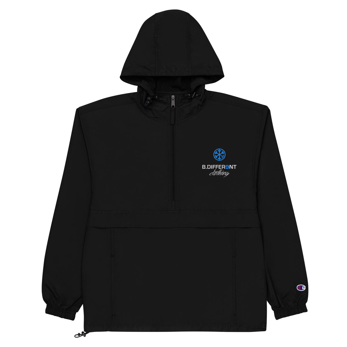 Black-Logo Windbreaker Jacket from B.Different Clothing, flat view, graffiti-inspired streetwear