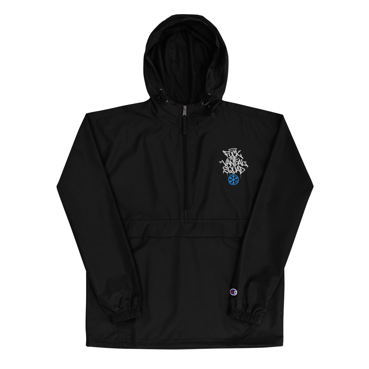 Black-Fu*k The Vandal Squad Graffiti Windbreaker Jacket from B.Different Clothing, front view, graffiti-inspired streetwear