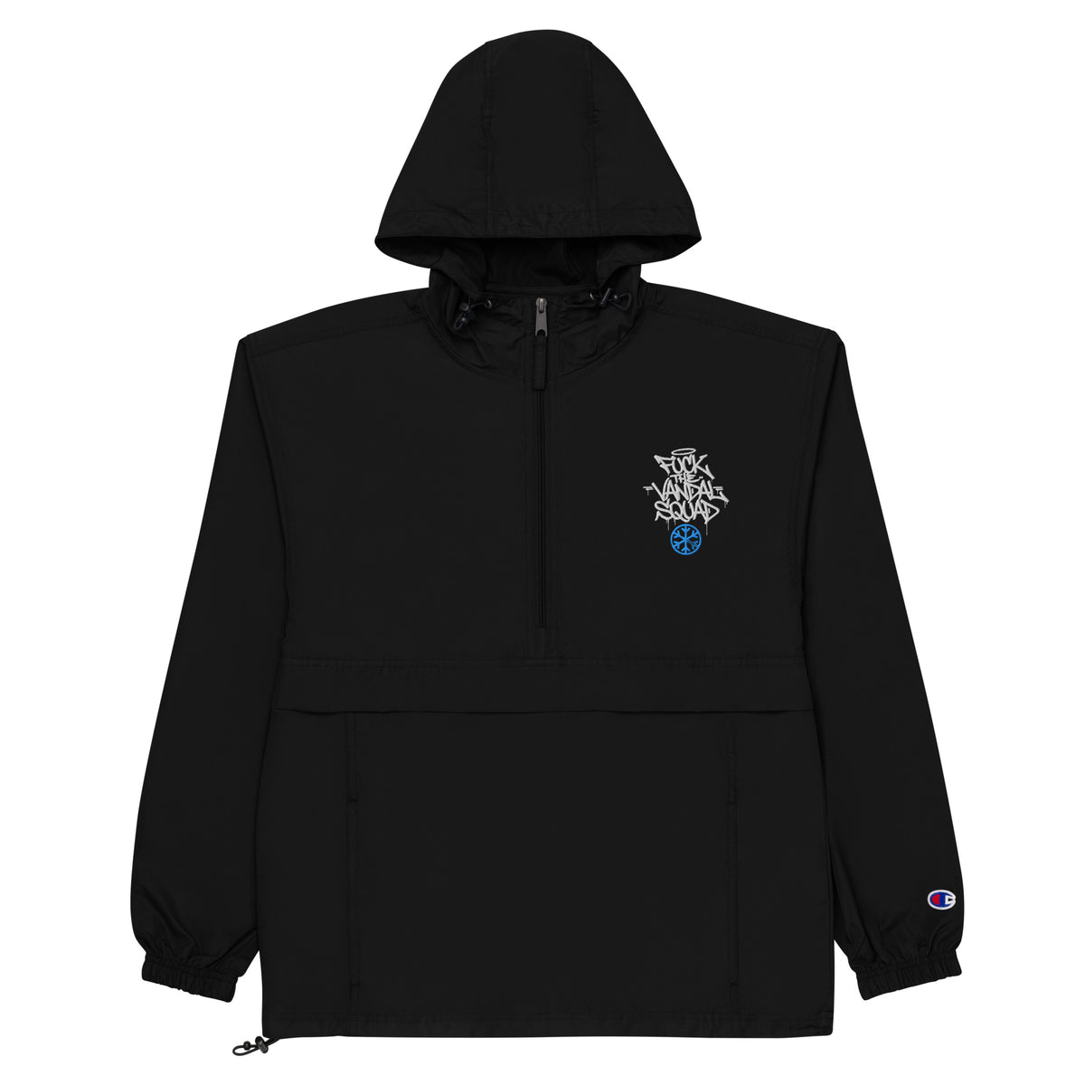 Black-Fu*k The Vandal Squad Graffiti Windbreaker Jacket from B.Different Clothing, flat view, graffiti-inspired streetwear