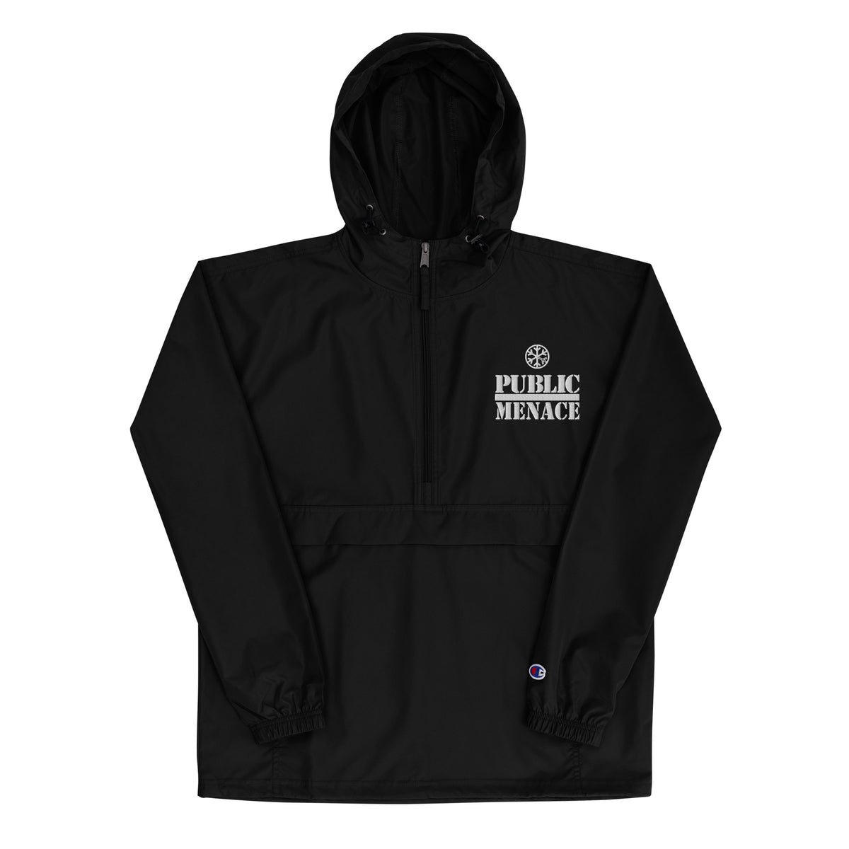 Black-Public Menace Graffiti Windbreaker Jacket from B.Different Clothing, front view, graffiti-inspired streetwear