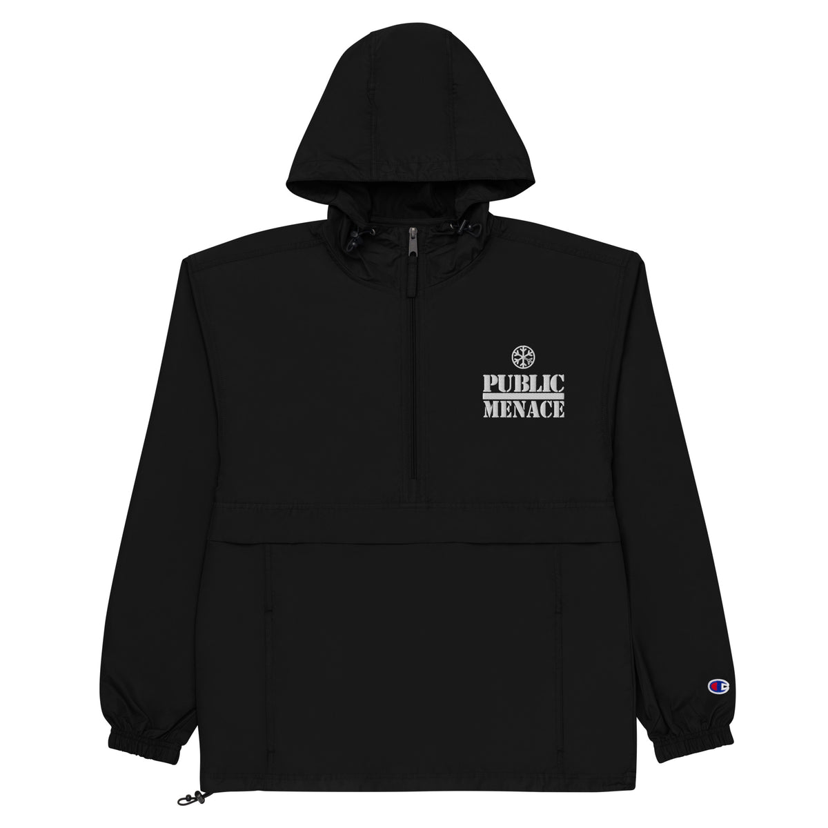 Black-Public Menace Graffiti Windbreaker Jacket from B.Different Clothing, flat view, graffiti-inspired streetwear