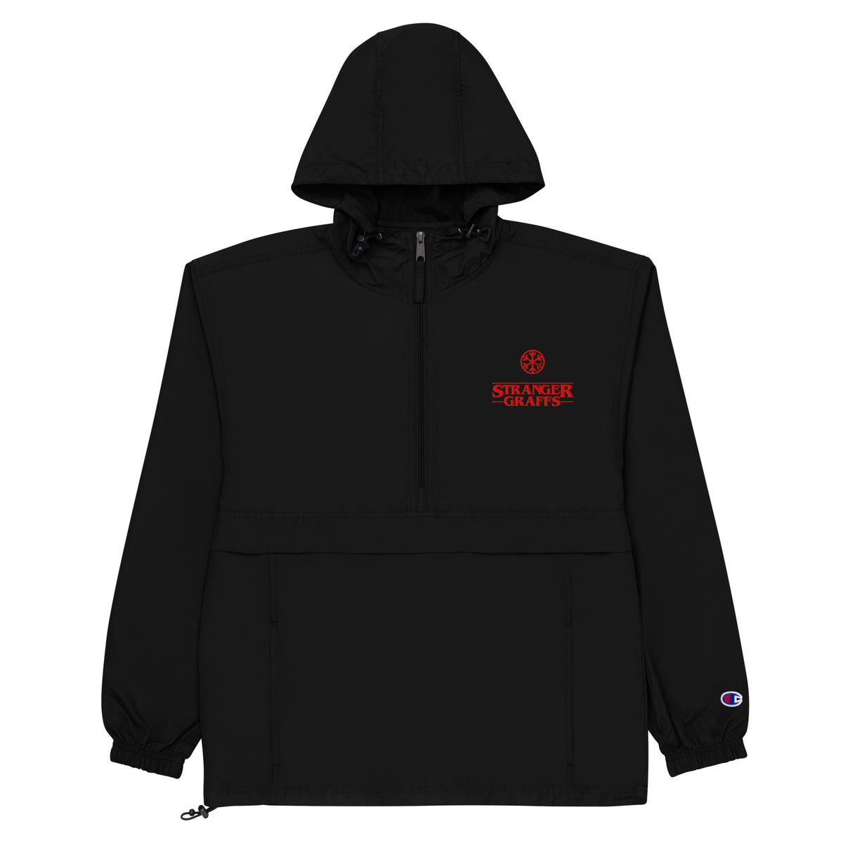 Black-Stranger Graffs Windbreaker Jacket from B.Different Clothing, flat view, graffiti-inspired streetwear