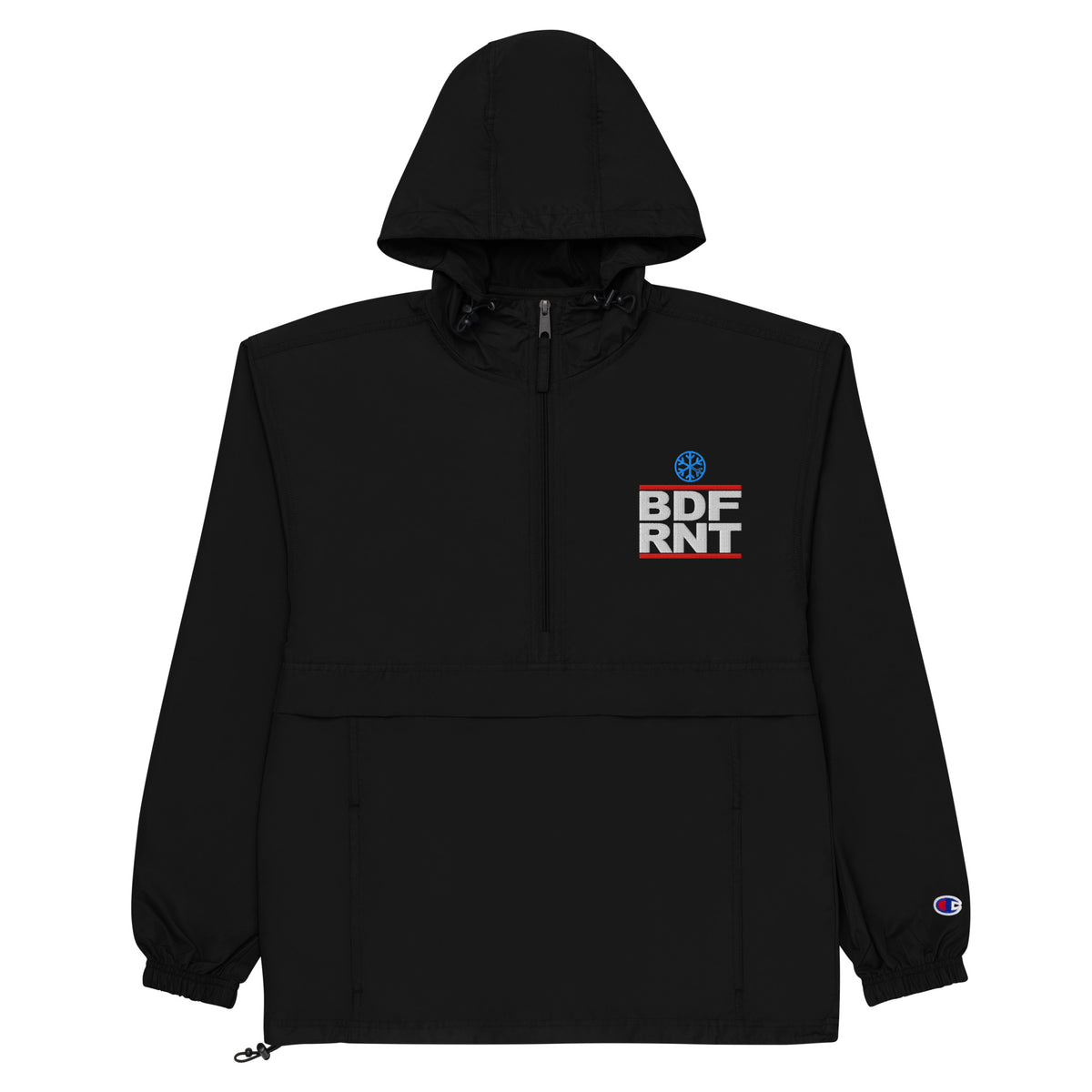 Black-BDFRNT OG Logo Windbreaker Jacket from B.Different Clothing, flat view, graffiti-inspired streetwear