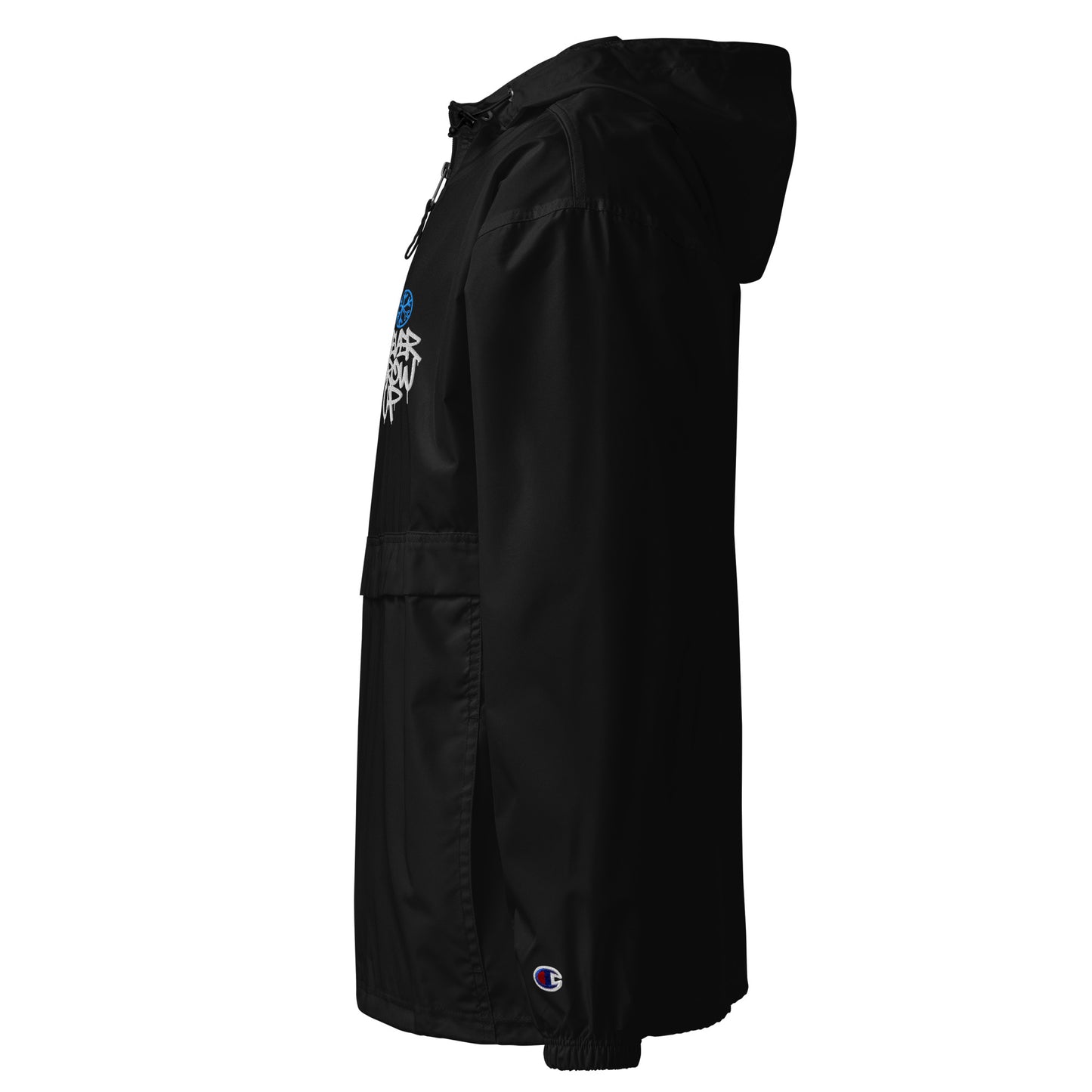 Black-Never Grow Up Graffiti Windbreaker Jacket from B.Different Clothing, left view, graffiti-inspired streetwear