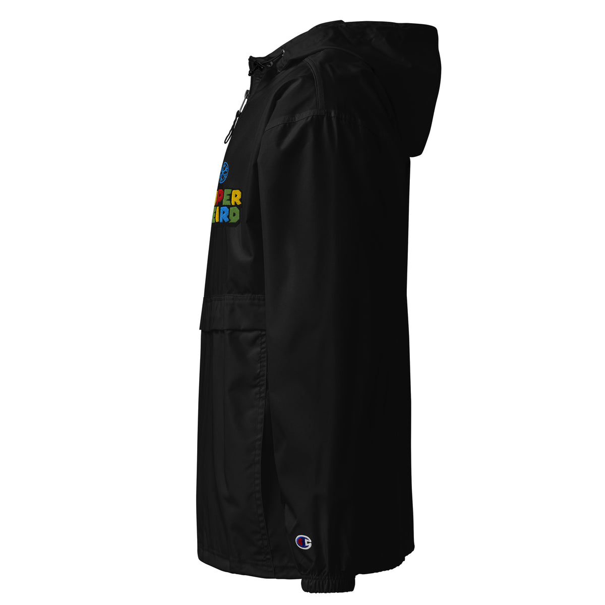 Black-Super Weird Bros Windbreaker Jacket from B.Different Clothing, left view, graffiti-inspired streetwear