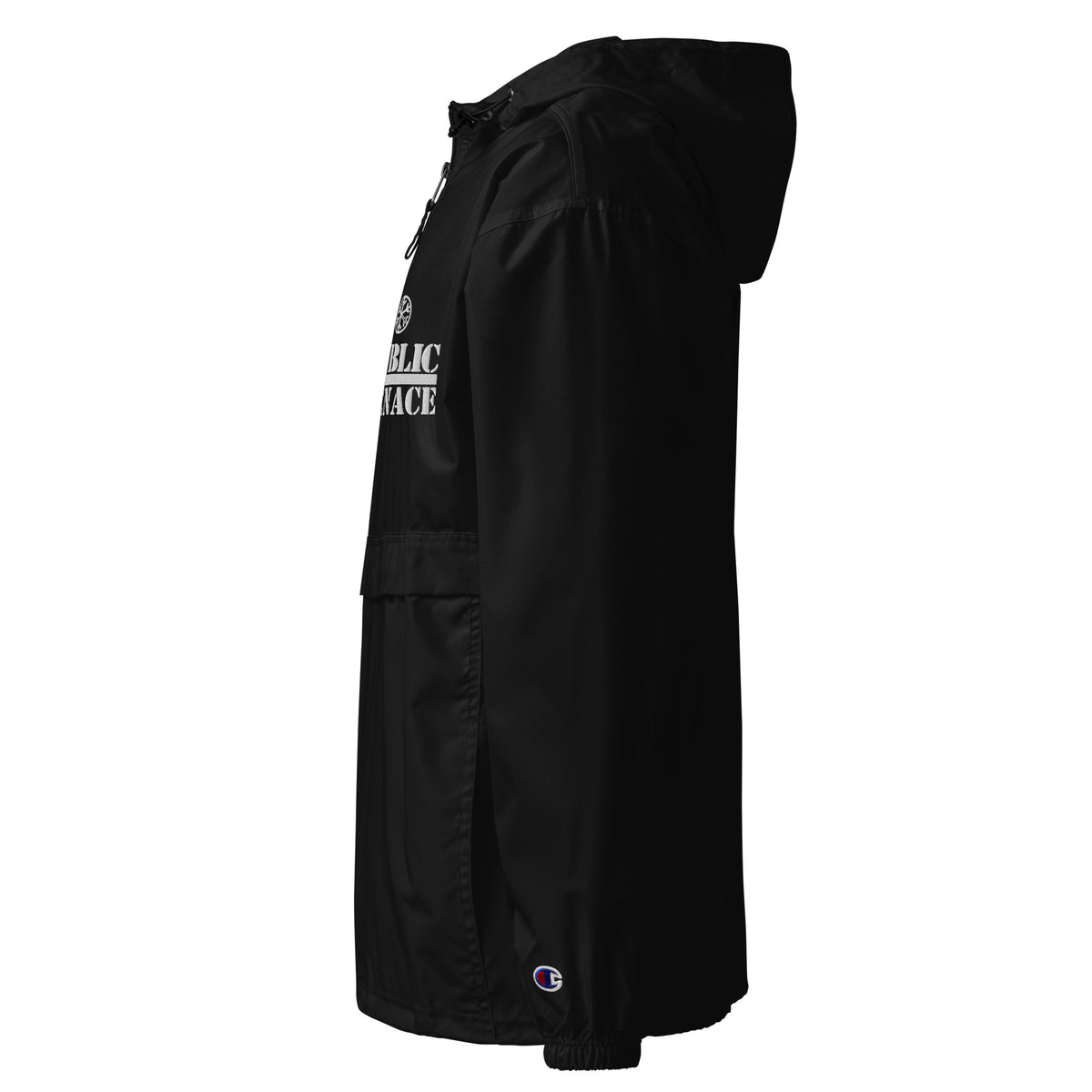 Black-Public Menace Graffiti Windbreaker Jacket from B.Different Clothing, left view, graffiti-inspired streetwear
