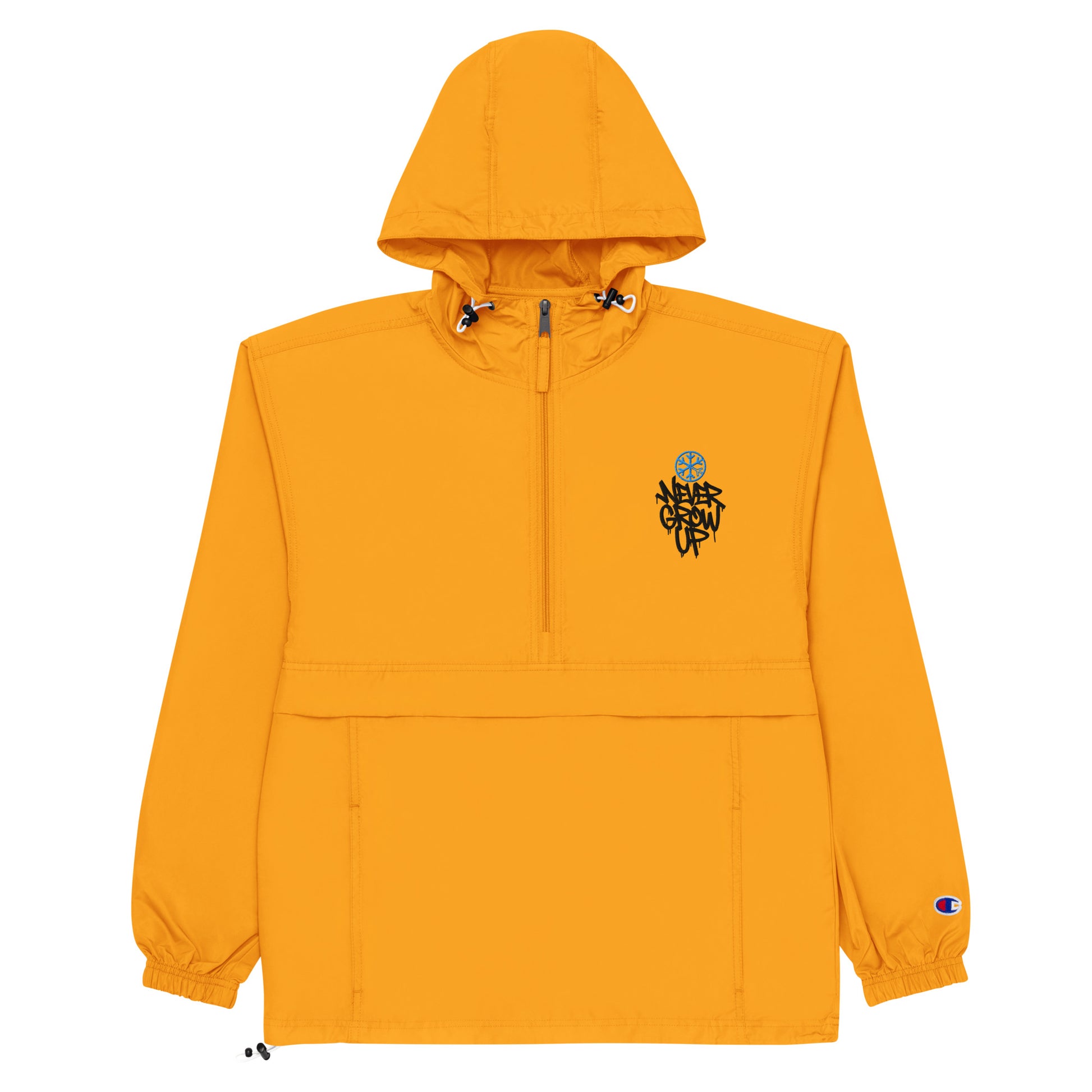 Yellow-Never Grow Up Graffiti Windbreaker Jacket from B.Different Clothing, flat view, graffiti-inspired streetwear