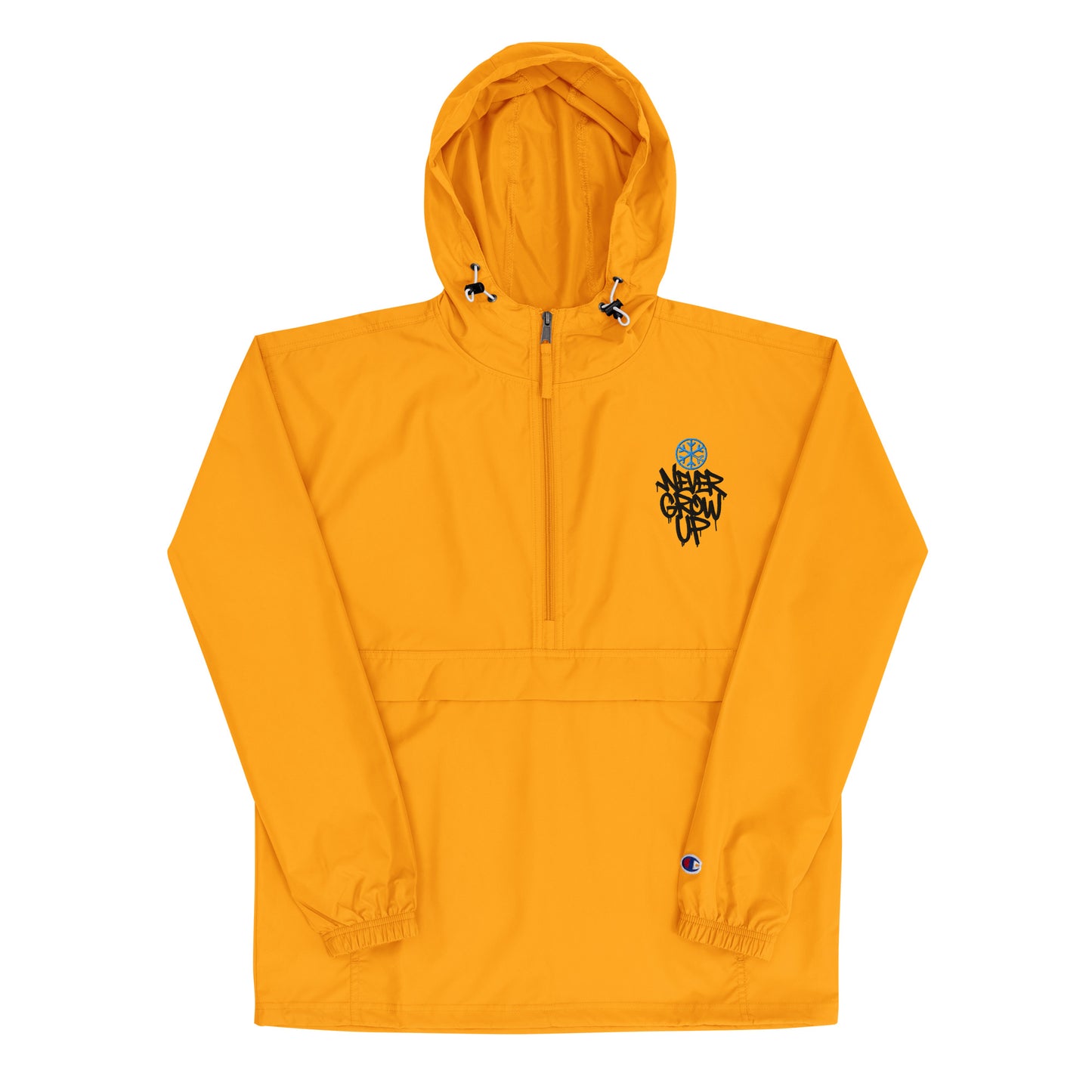 Yellow-Never Grow Up Graffiti Windbreaker Jacket from B.Different Clothing, front view, graffiti-inspired streetwear