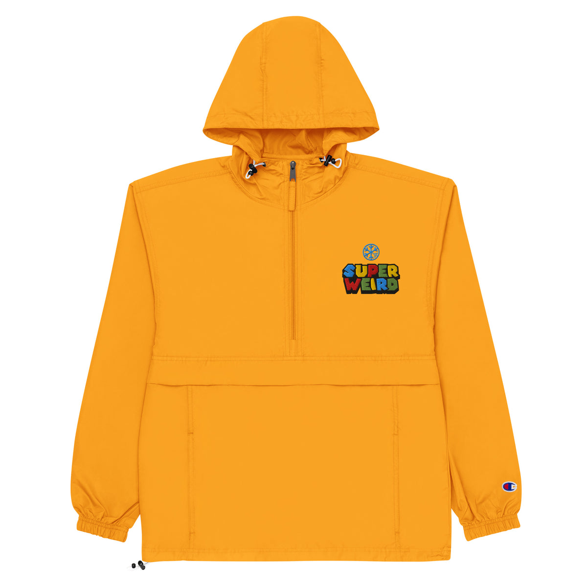Yellow-Super Weird Bros Windbreaker Jacket from B.Different Clothing, flat view, graffiti-inspired streetwear