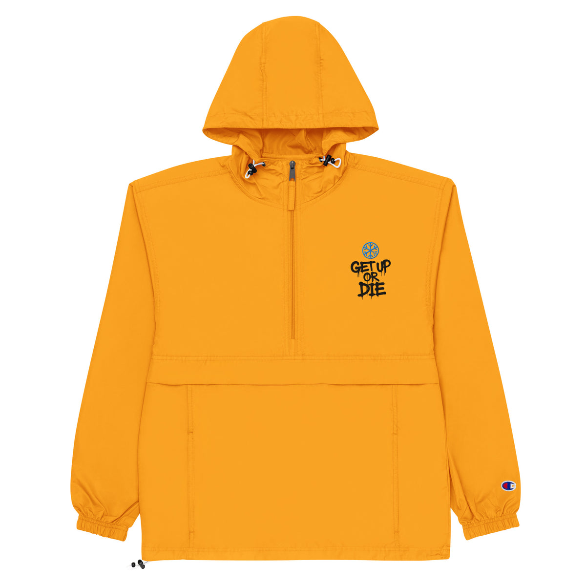 Yellow-Get Up or Die Graffiti Tag Windbreaker Jacket from B.Different Clothing, flat view, graffiti-inspired streetwear