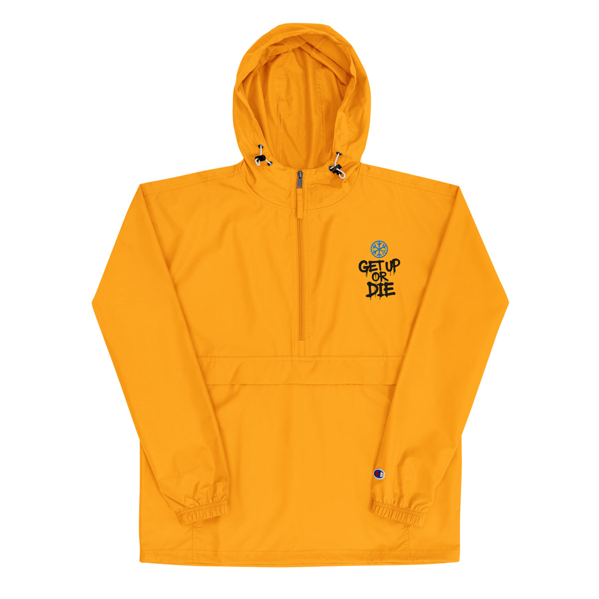 Yellow-Get Up or Die Graffiti Tag Windbreaker Jacket from B.Different Clothing, front view, graffiti-inspired streetwear