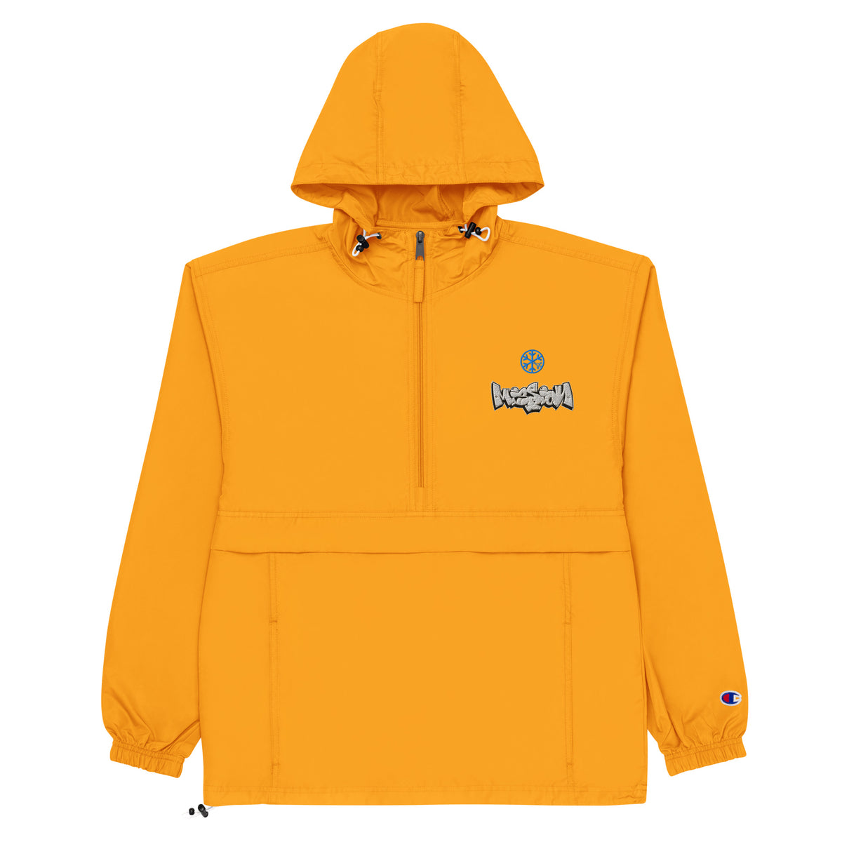 Yellow-Mission Graffiti Piece Windbreaker Jacket from B.Different Clothing, front view, graffiti-inspired streetwear