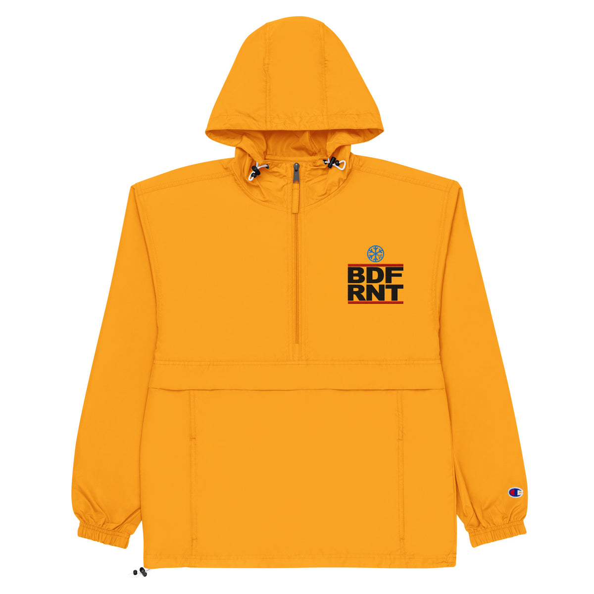 Yellow-BDFRNT OG Logo Windbreaker Jacket from B.Different Clothing, flat view, graffiti-inspired streetwear