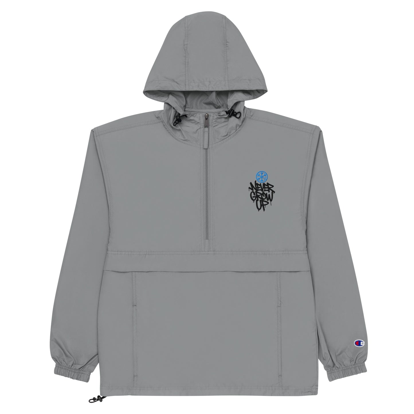 Gray-Never Grow Up Graffiti Windbreaker Jacket from B.Different Clothing, flat view, graffiti-inspired streetwear