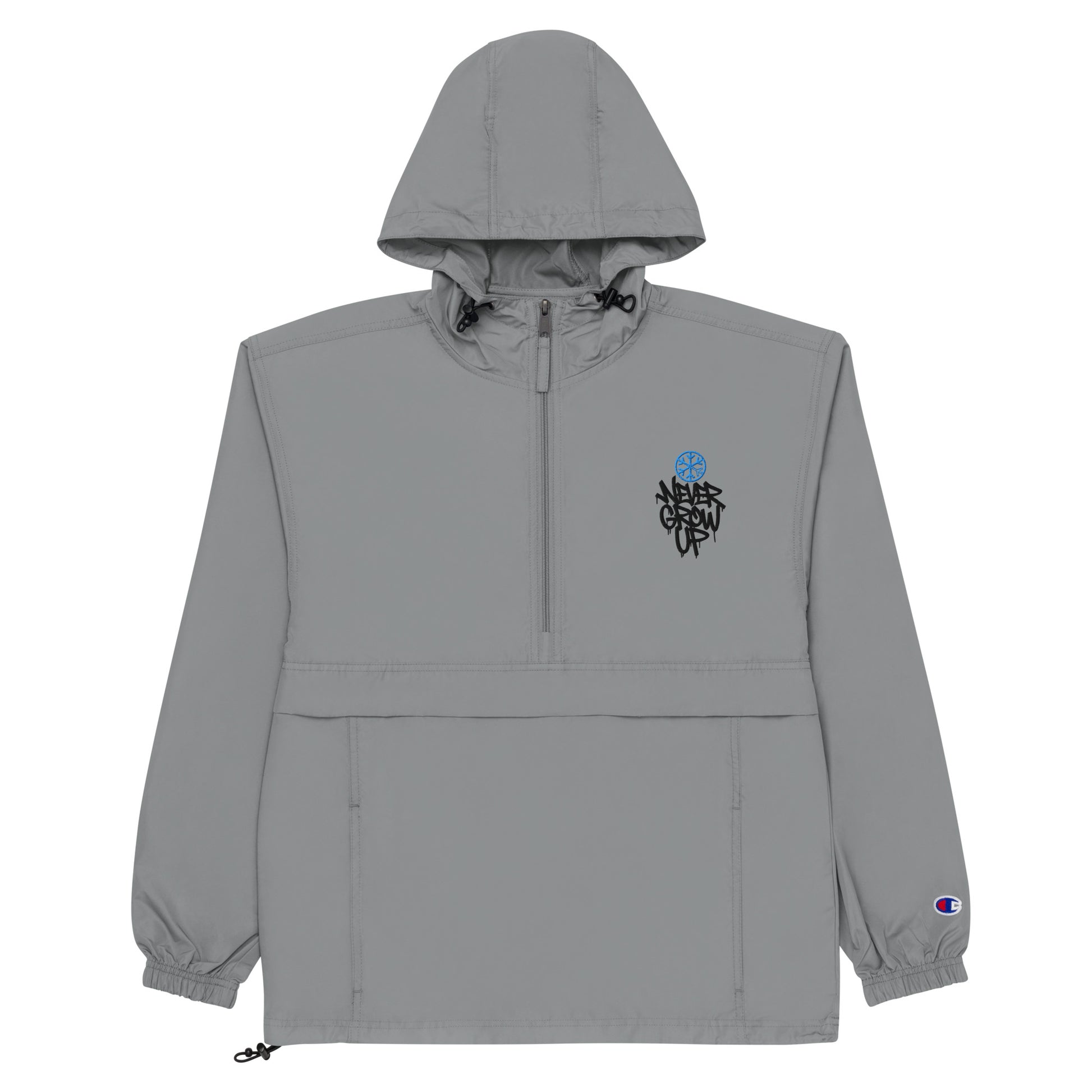 Gray-Never Grow Up Graffiti Windbreaker Jacket from B.Different Clothing, flat view, graffiti-inspired streetwear