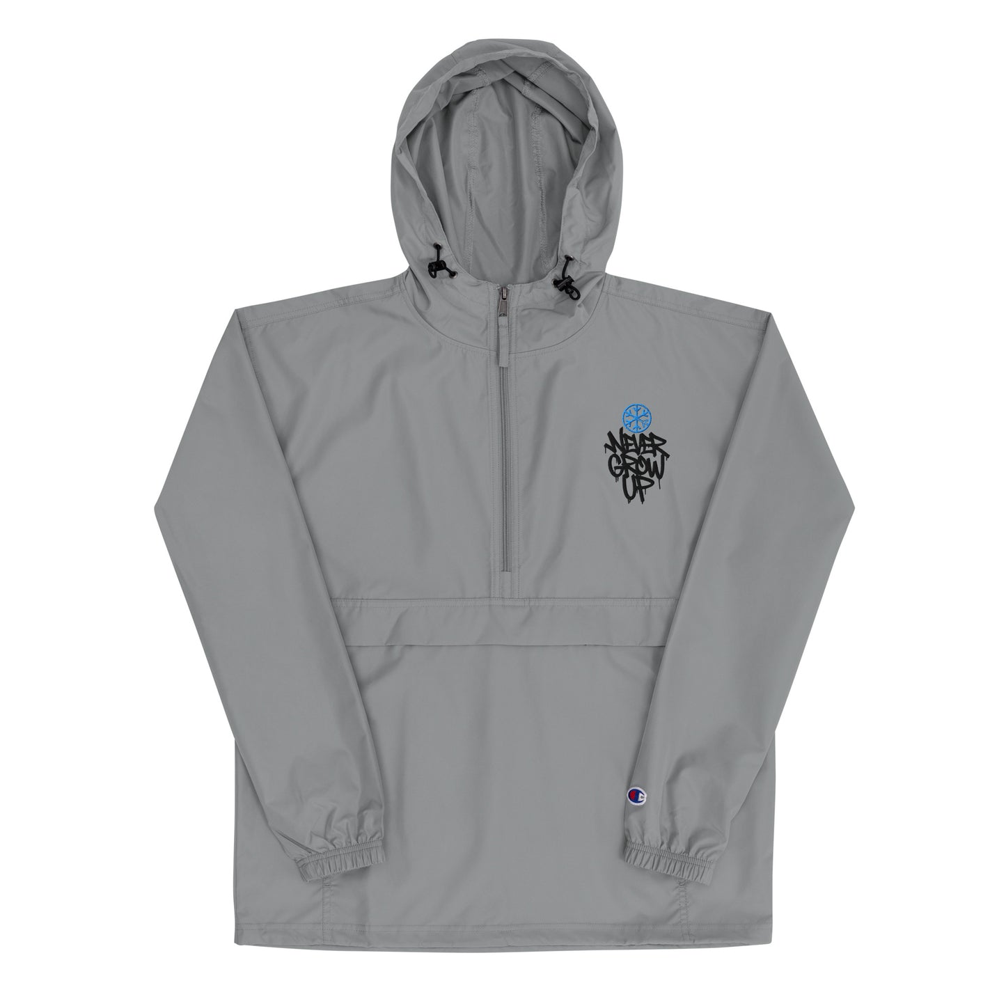Gray-Never Grow Up Graffiti Windbreaker Jacket from B.Different Clothing, front view, graffiti-inspired streetwear