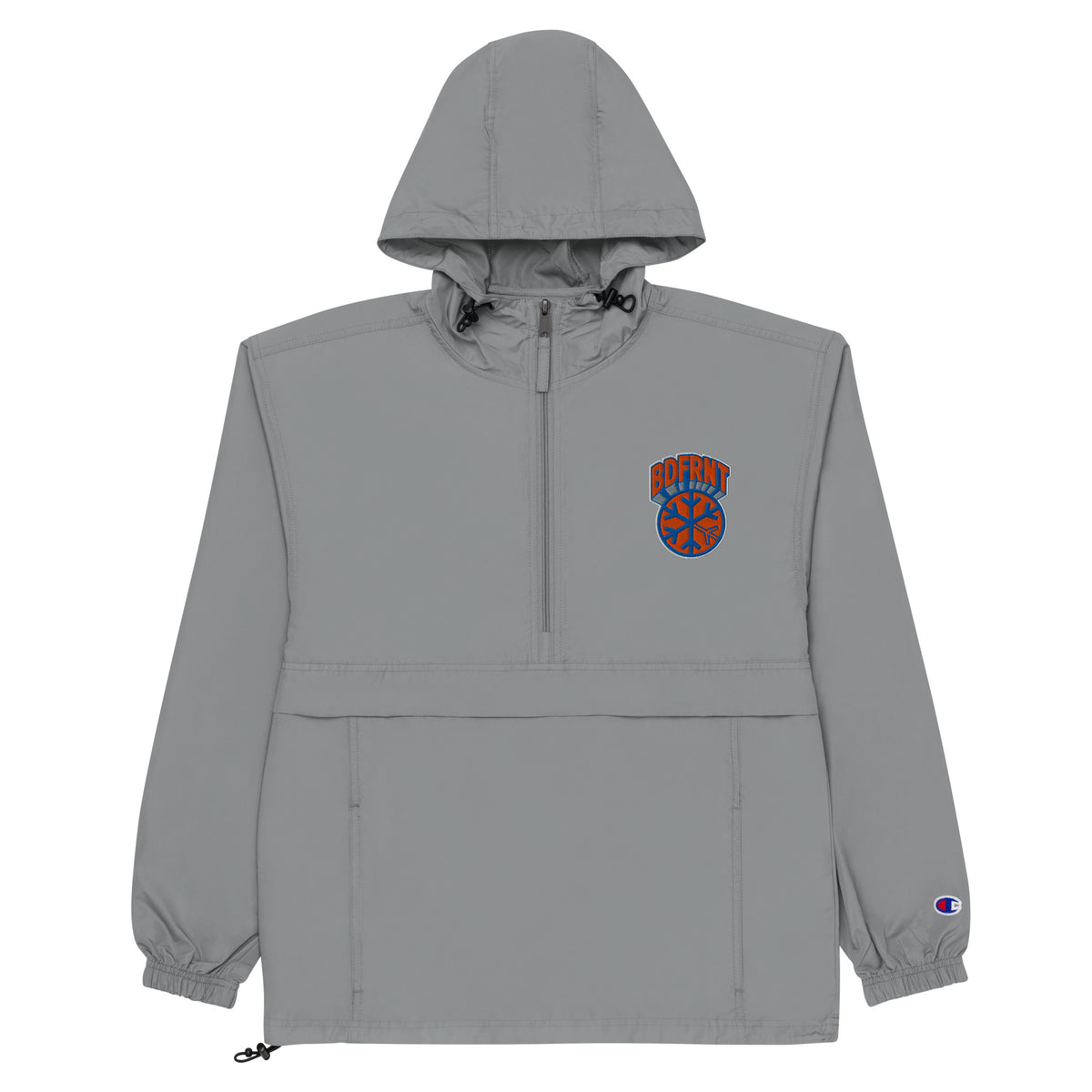 Gray-BDFRNT Logo 1989 Windbreaker Jacket from B.Different Clothing, flat view, graffiti-inspired streetwear