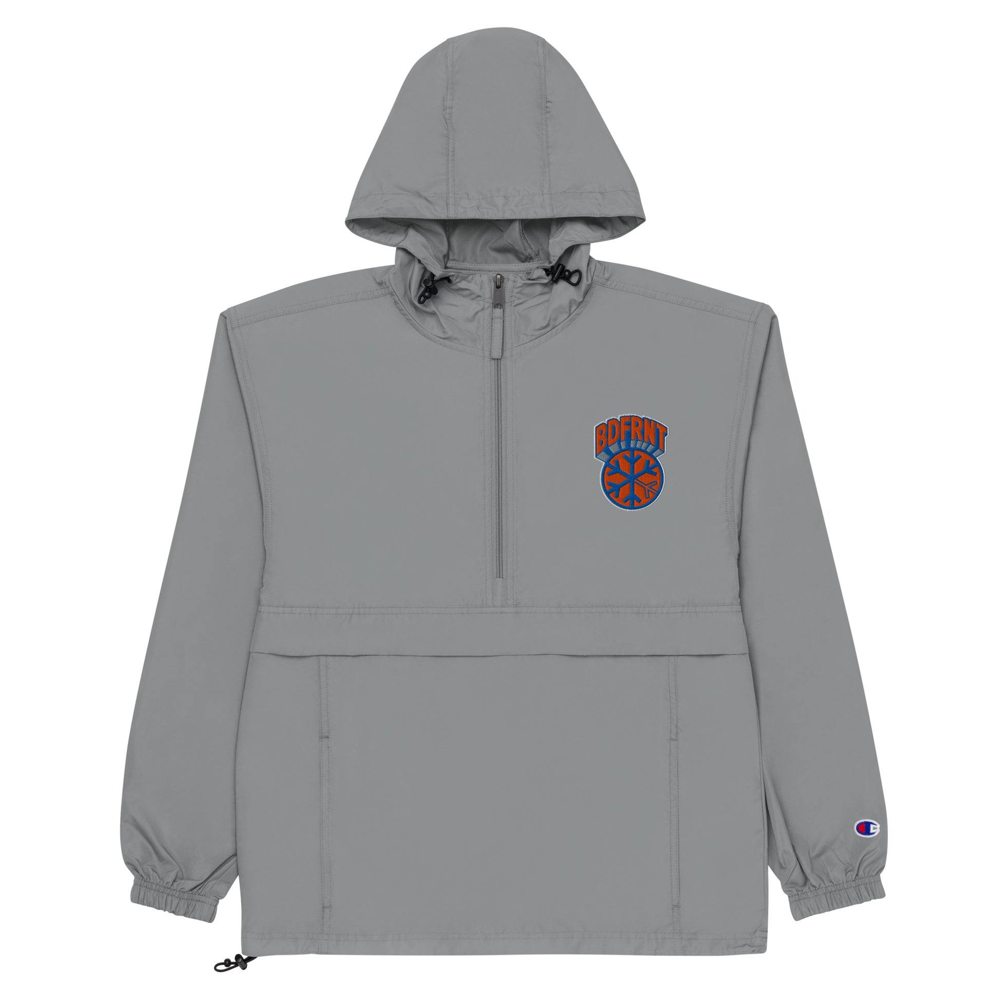 Gray-BDFRNT Logo 1989 Windbreaker Jacket from B.Different Clothing, flat view, graffiti-inspired streetwear