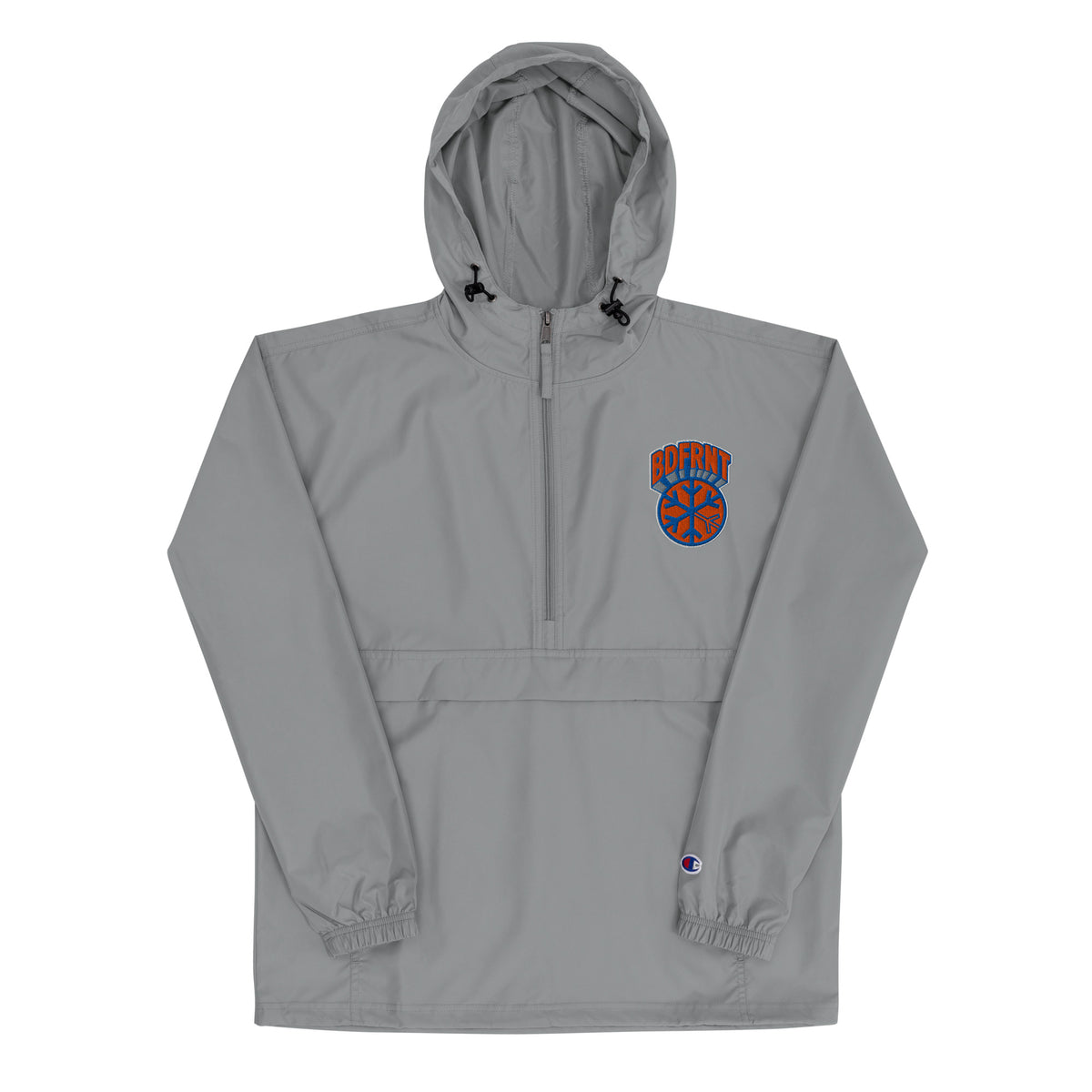 Gray-BDFRNT Logo 1989 Windbreaker Jacket from B.Different Clothing, front view, graffiti-inspired streetwear