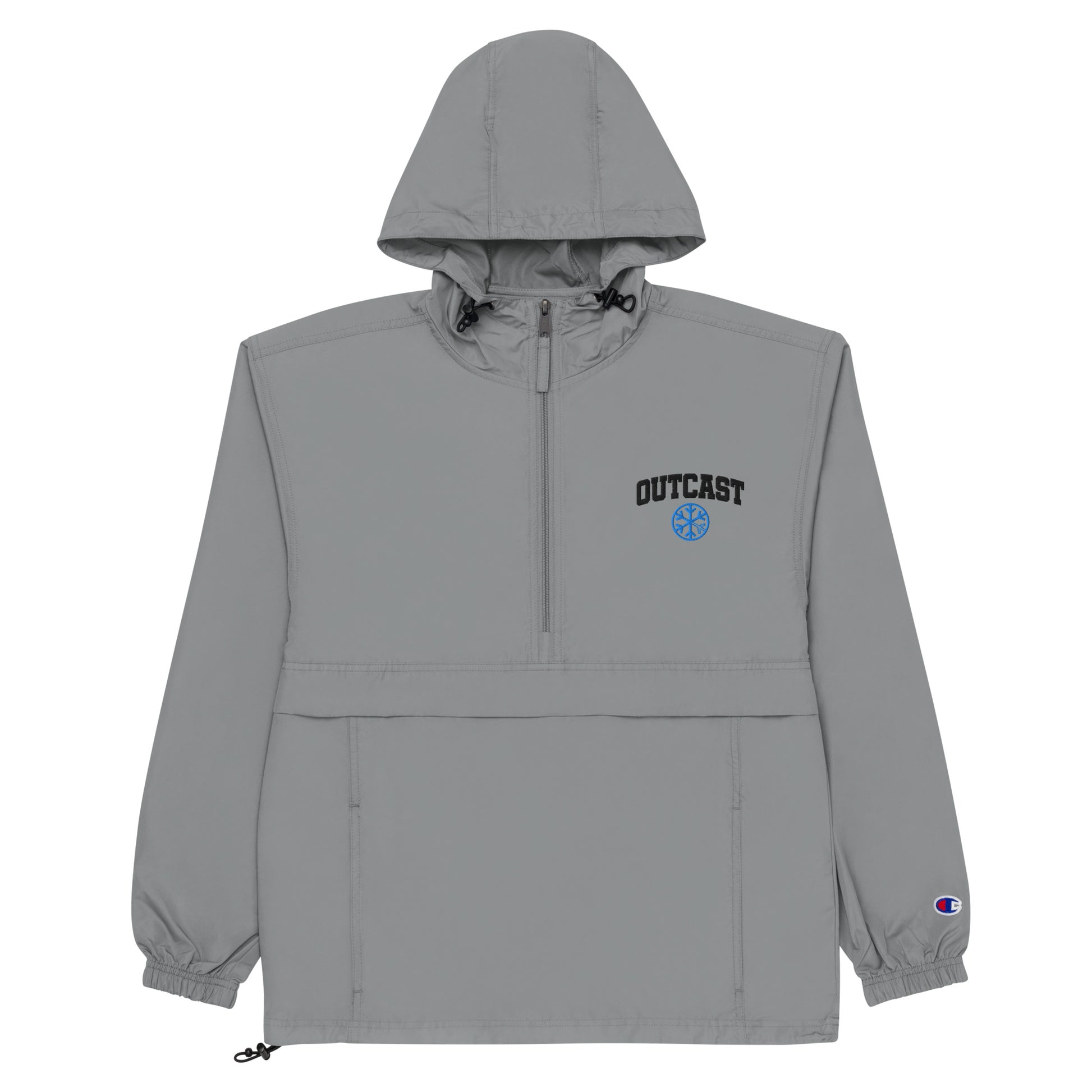 Gray-Outcast College Windbreaker Jacket from B.Different Clothing, flat view, graffiti-inspired streetwear