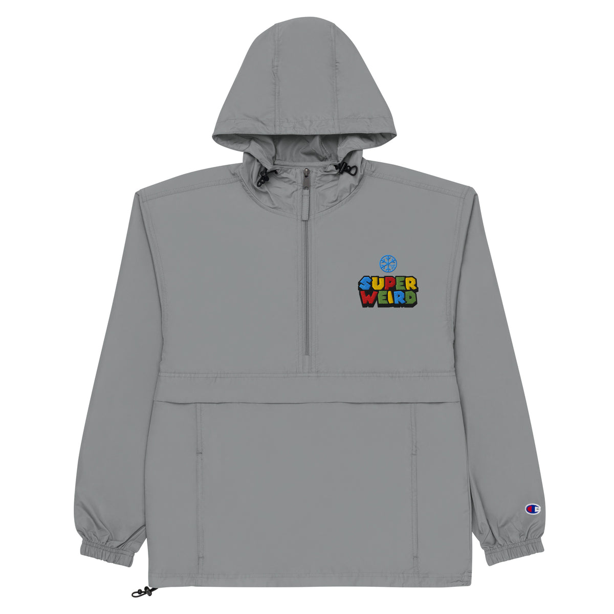 Gray-Super Weird Bros Windbreaker Jacket from B.Different Clothing, flat view, graffiti-inspired streetwear