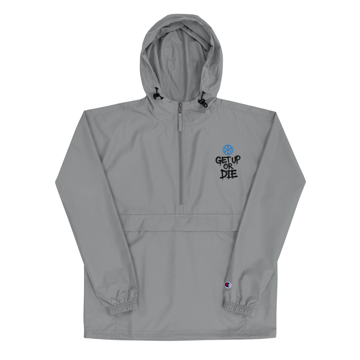 Gray-Get Up or Die Graffiti Tag Windbreaker Jacket from B.Different Clothing, front view, graffiti-inspired streetwear