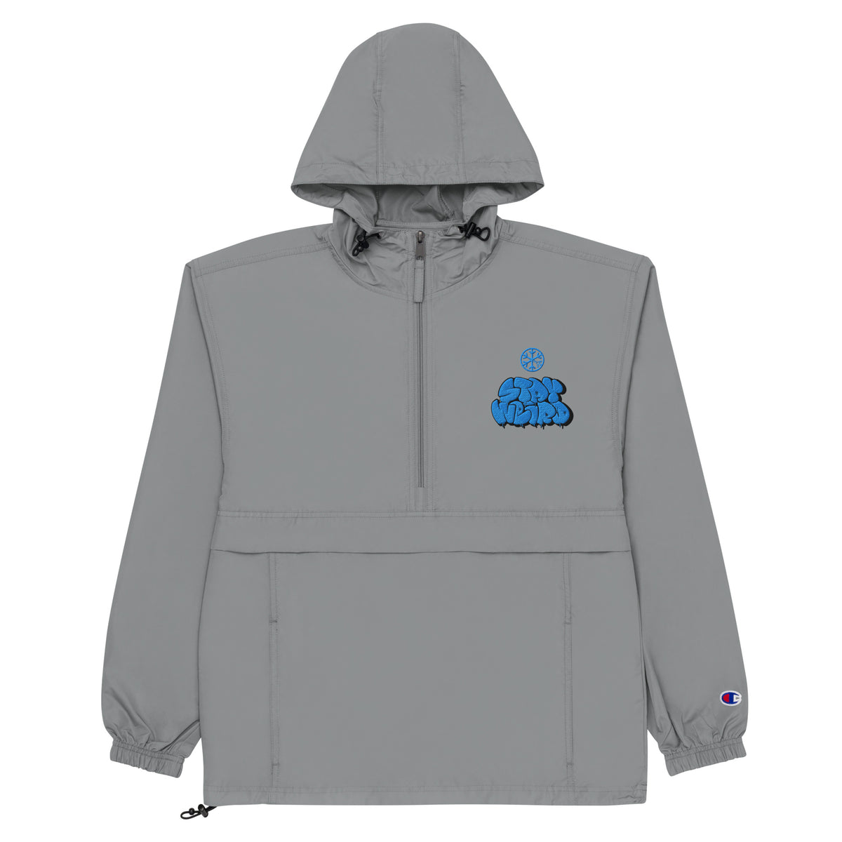 Gray-Stay Weird Graffiti Throw-up Windbreaker Jacket from B.Different Clothing, flat view, graffiti-inspired streetwear
