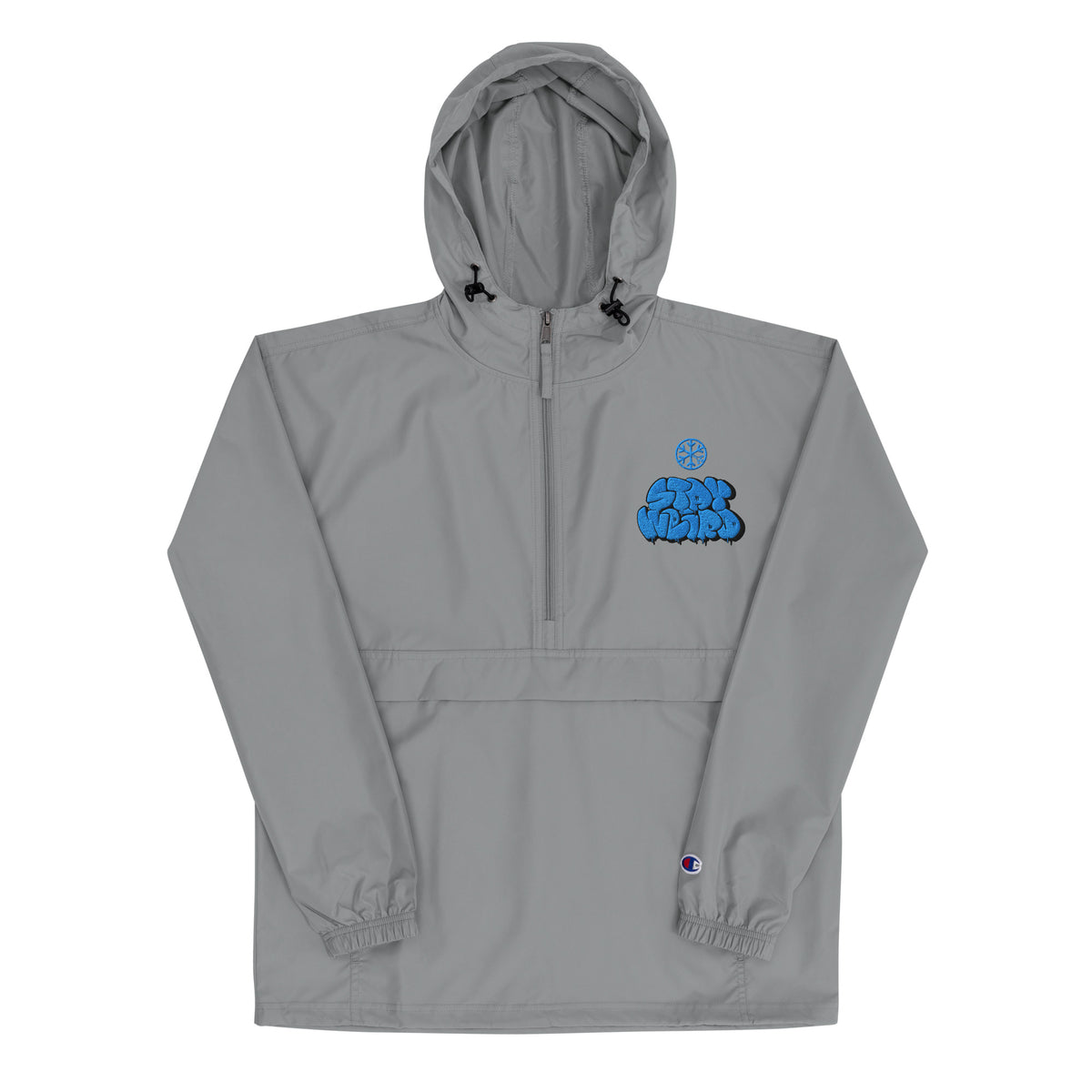 Gray-Stay Weird Graffiti Throw-up Windbreaker Jacket from B.Different Clothing, front view, graffiti-inspired streetwear