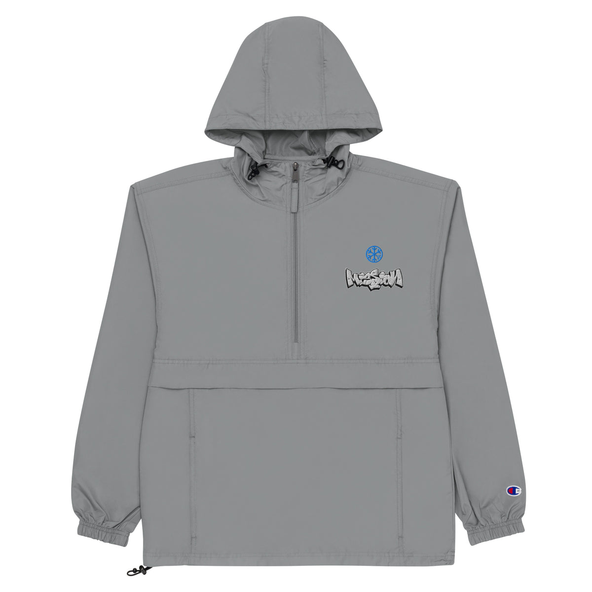 Gray-Mission Graffiti Piece Windbreaker Jacket from B.Different Clothing, front view, graffiti-inspired streetwear