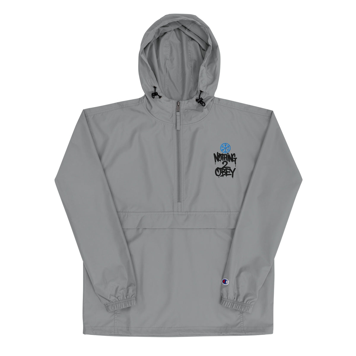 Gray-Nothing 2 Obey Graffiti Windbreaker Jacket from B.Different Clothing, flat view, graffiti-inspired streetwear