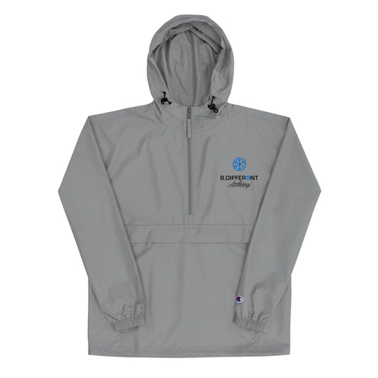 Gray-Logo Windbreaker Jacket from B.Different Clothing, front view, graffiti-inspired streetwear
