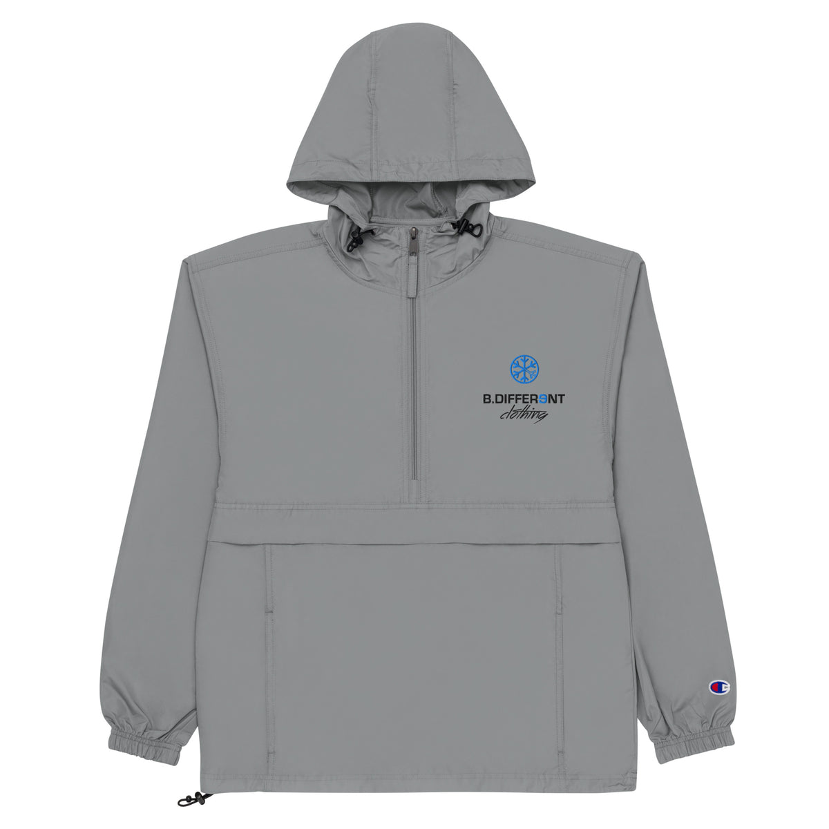 Gray-Logo Windbreaker Jacket from B.Different Clothing, flat view, graffiti-inspired streetwear