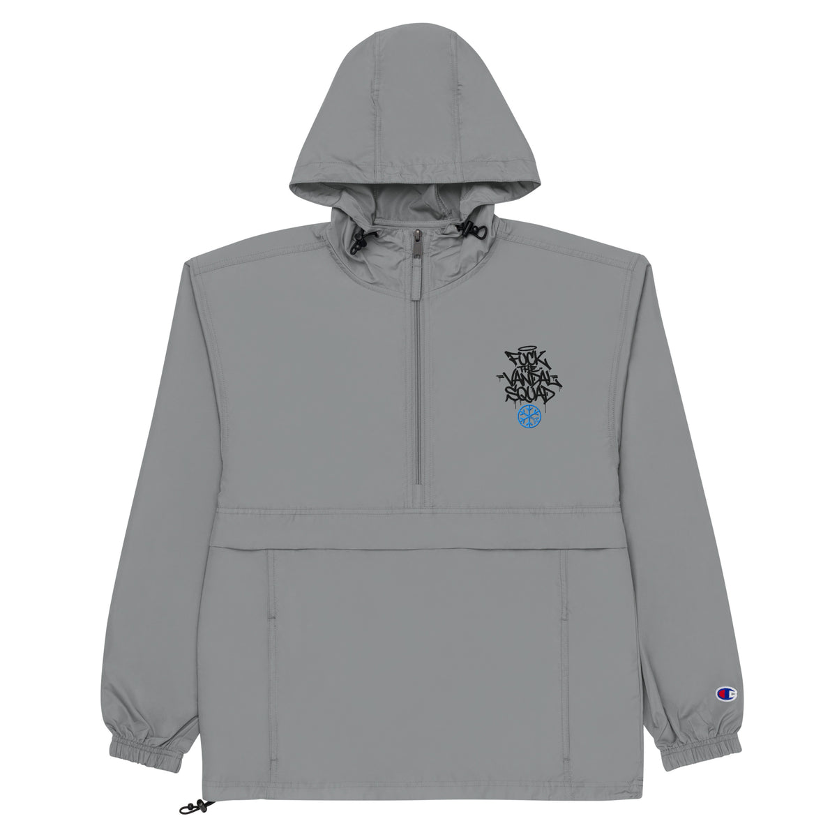 Gray-Fu*k The Vandal Squad Graffiti Windbreaker Jacket from B.Different Clothing, front view, graffiti-inspired streetwear