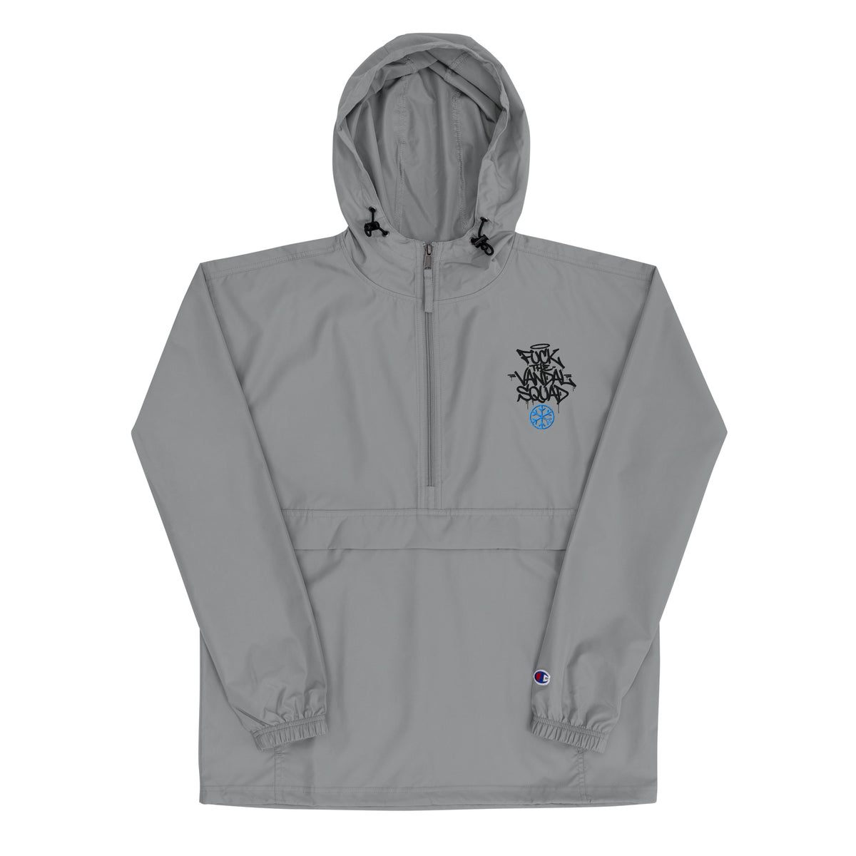 Gray-Fu*k The Vandal Squad Graffiti Windbreaker Jacket from B.Different Clothing, flat view, graffiti-inspired streetwear
