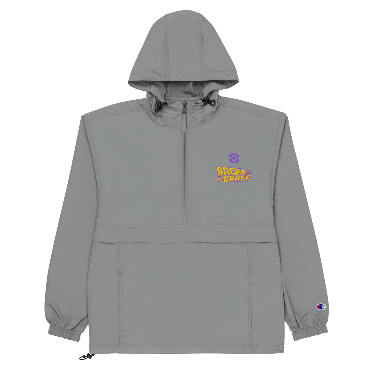 Gray-Back to the Graff Windbreaker Jacket from B.Different Clothing, flat view, graffiti-inspired streetwear