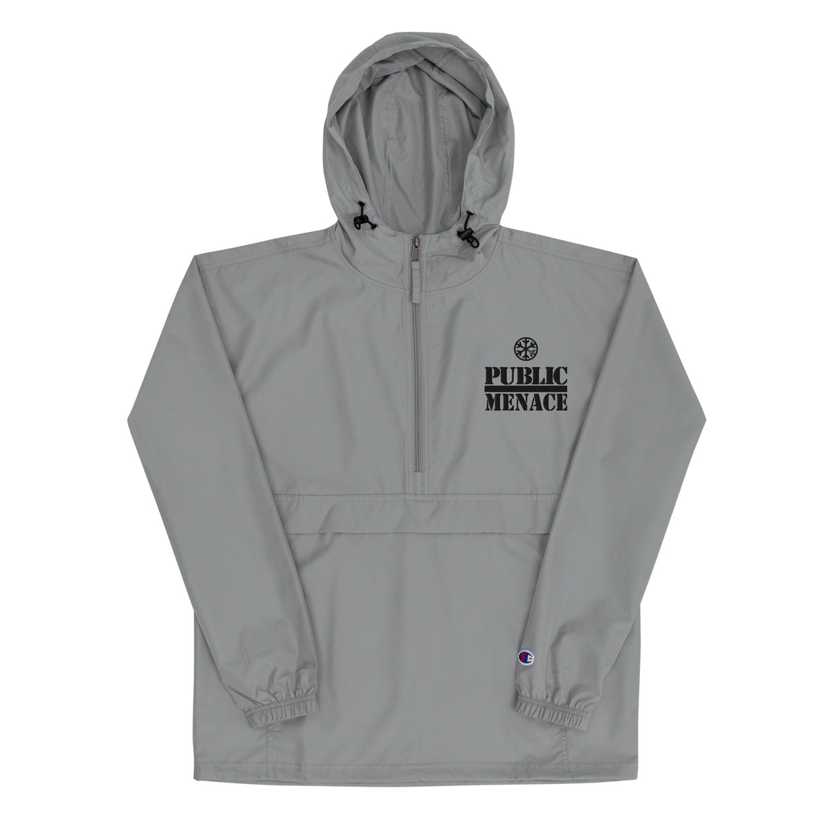 Gray-Public Menace Graffiti Windbreaker Jacket from B.Different Clothing, front view, graffiti-inspired streetwear