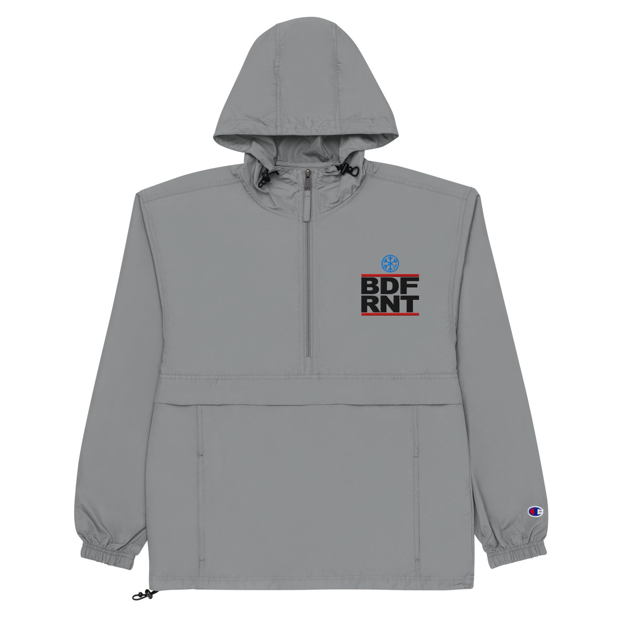 Gray-BDFRNT OG Logo Windbreaker Jacket from B.Different Clothing, flat view, graffiti-inspired streetwear