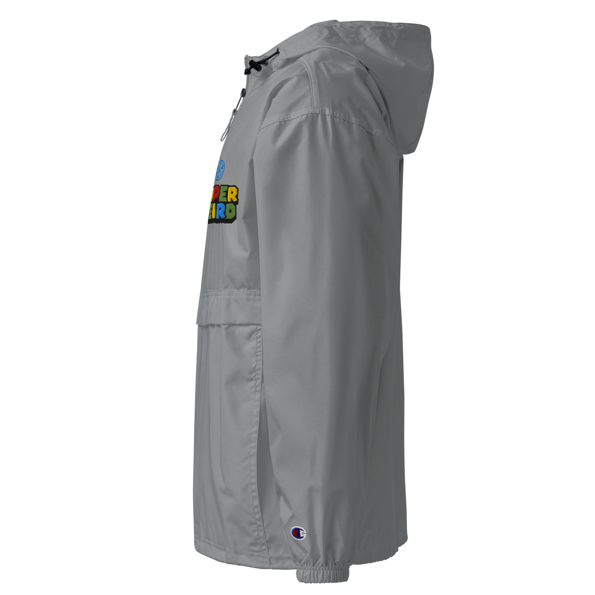 Gray-Super Weird Bros Windbreaker Jacket from B.Different Clothing, left view, graffiti-inspired streetwear