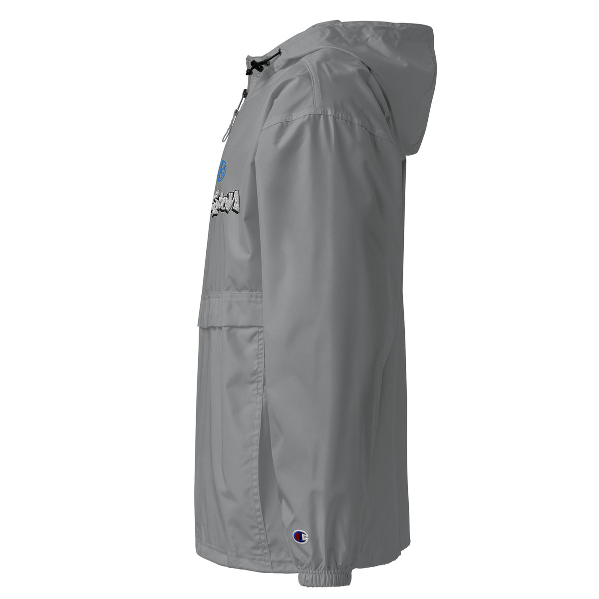 Gray-Mission Graffiti Piece Windbreaker Jacket from B.Different Clothing, left view, graffiti-inspired streetwear