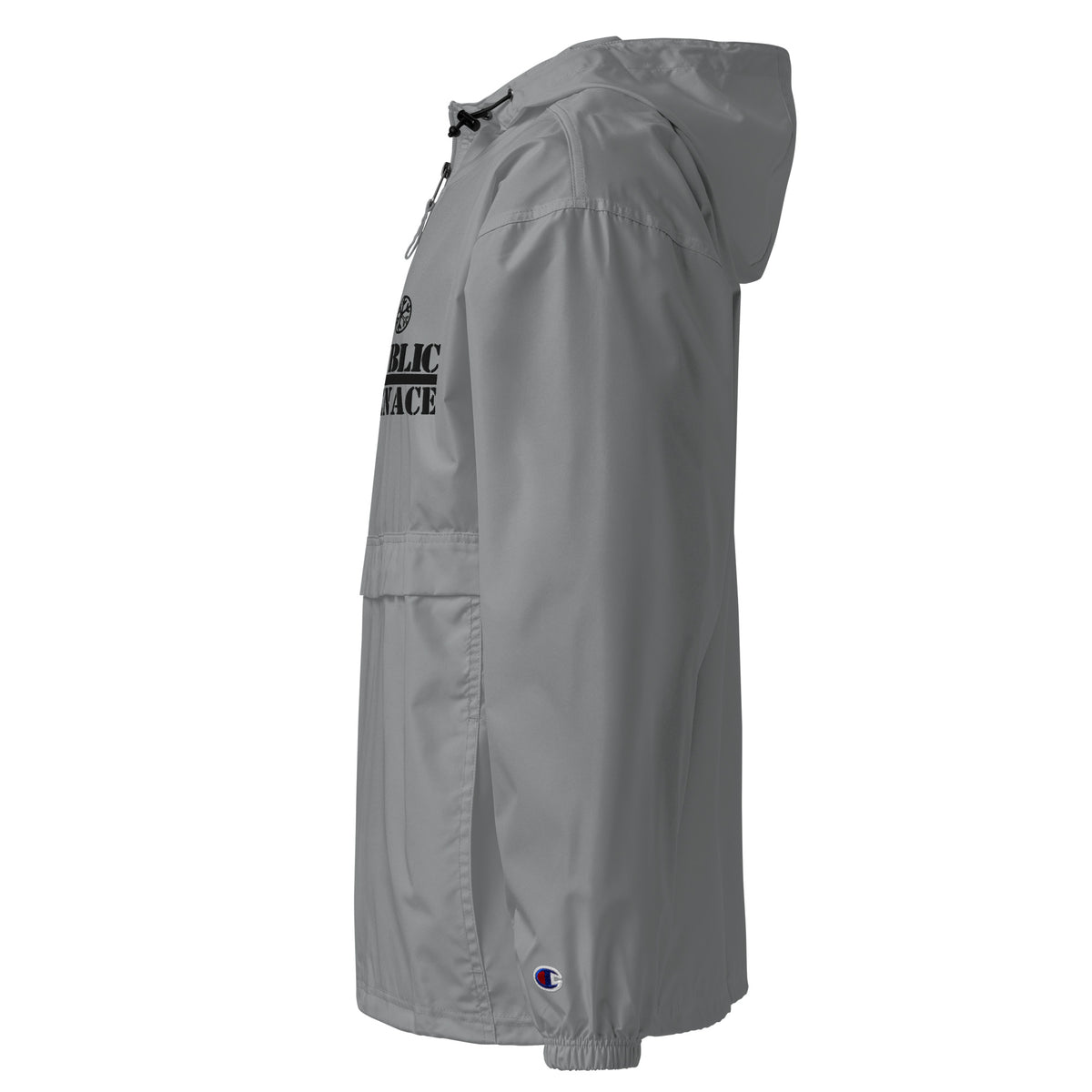 Gray-Public Menace Graffiti Windbreaker Jacket from B.Different Clothing, left view, graffiti-inspired streetwear