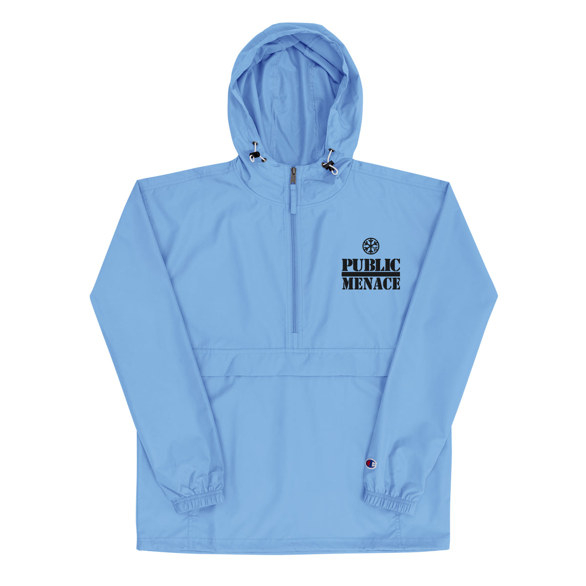 Light Blue-Public Menace Graffiti Windbreaker Jacket from B.Different Clothing, front view, graffiti-inspired streetwear