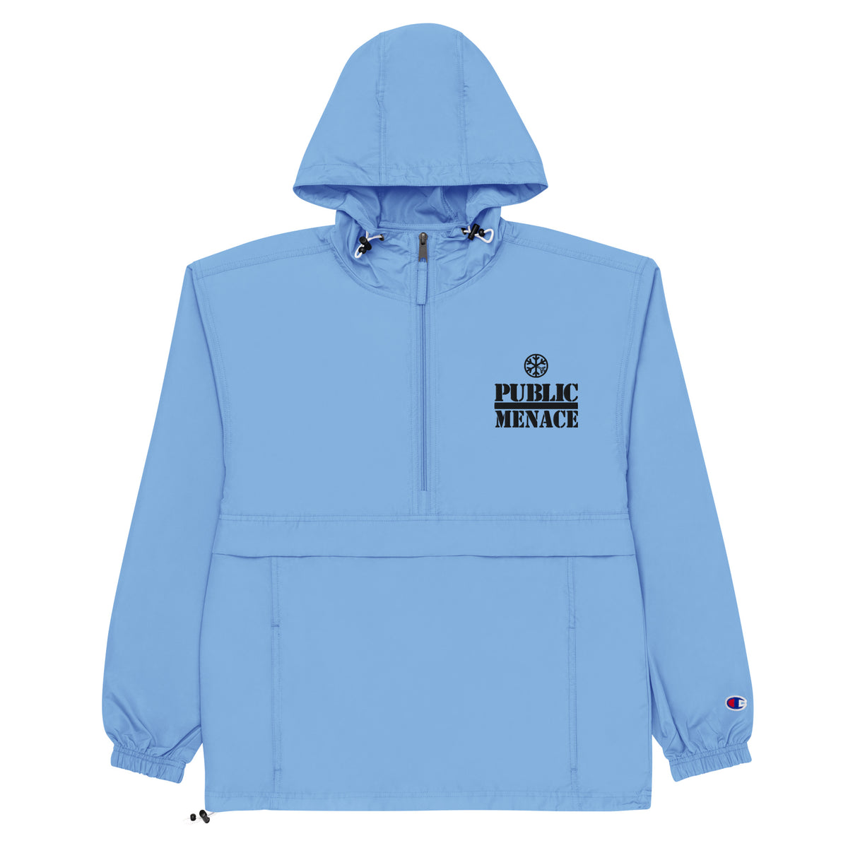 Light Blue-Public Menace Graffiti Windbreaker Jacket from B.Different Clothing, flat view, graffiti-inspired streetwear