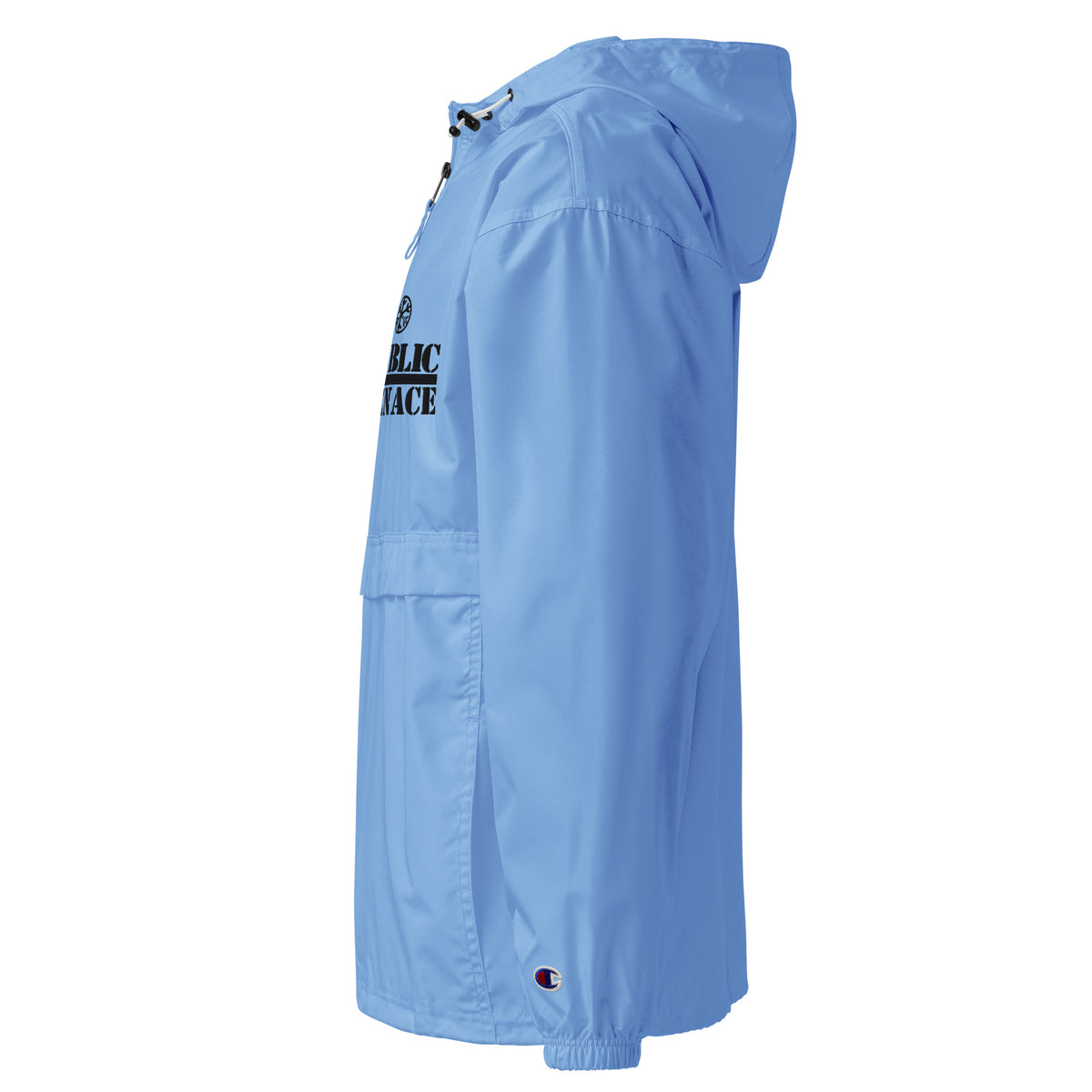 Light Blue-Public Menace Graffiti Windbreaker Jacket from B.Different Clothing, left view, graffiti-inspired streetwear