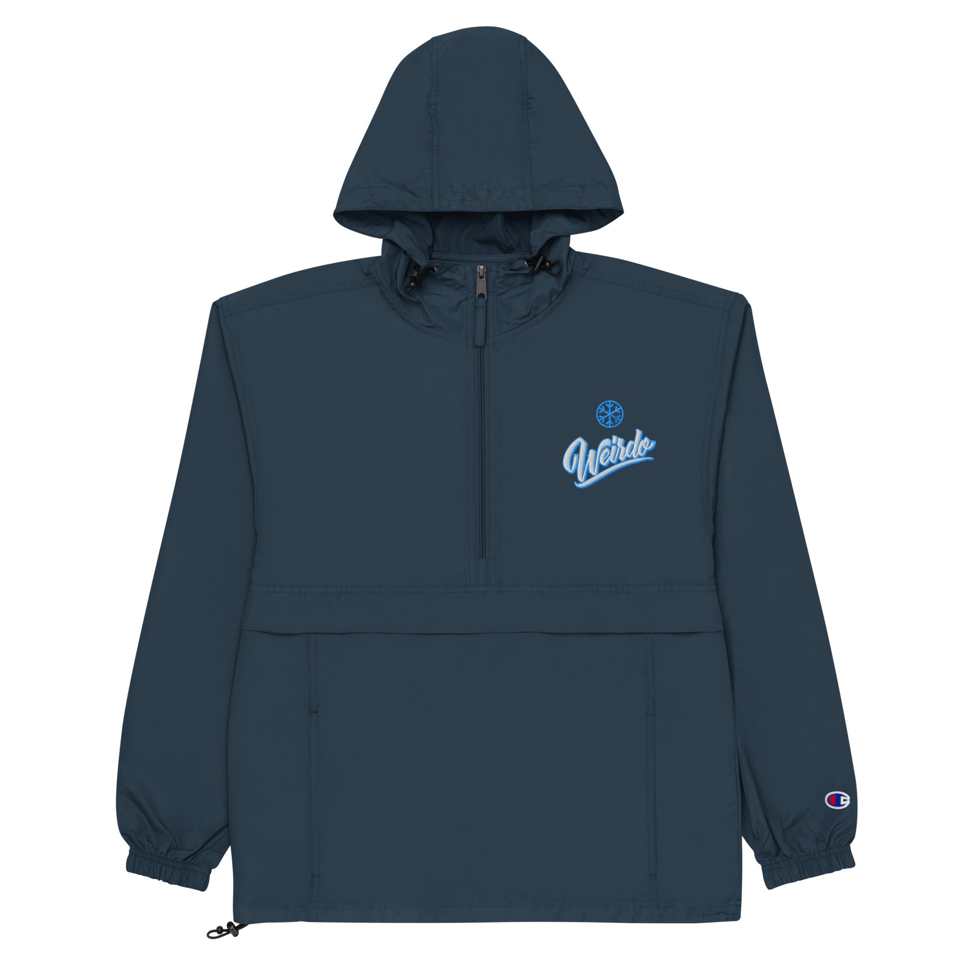 Navy-Weirdo Windbreaker Jacket from B.Different Clothing, flat view, graffiti-inspired streetwear